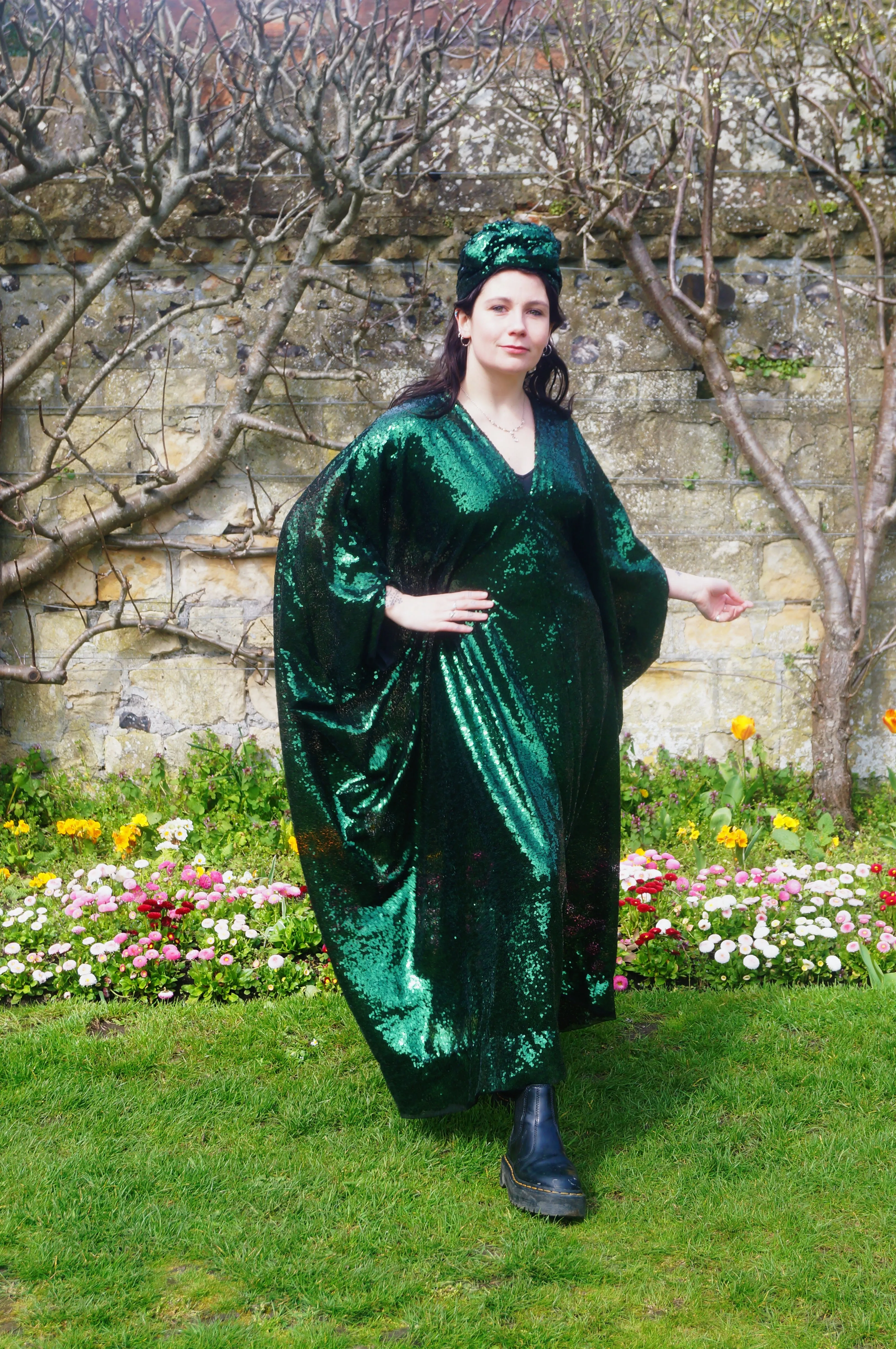 Bottle Green Sequin Kaftan Dress