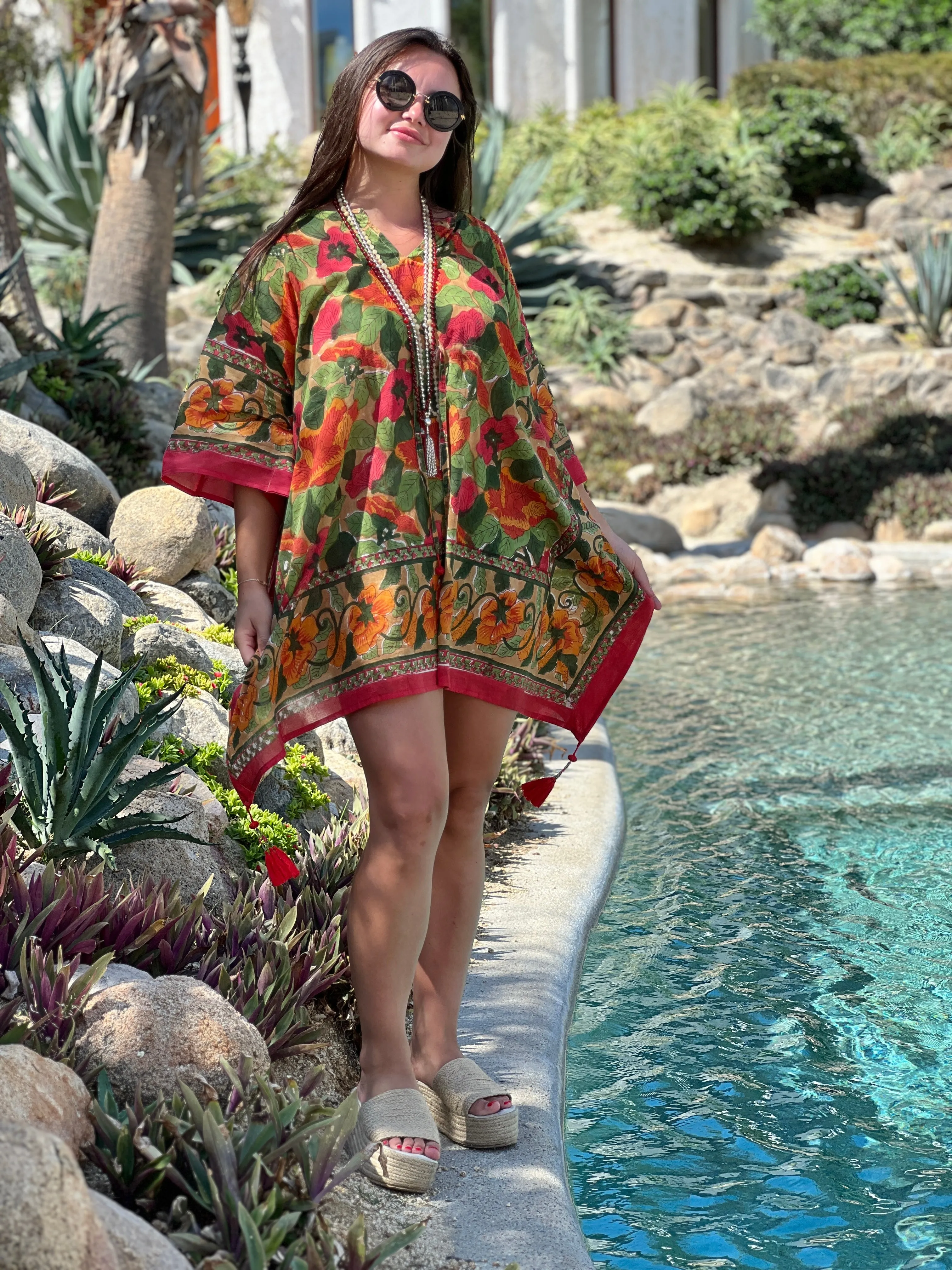 Frida Floral Short Cotton Kaftan