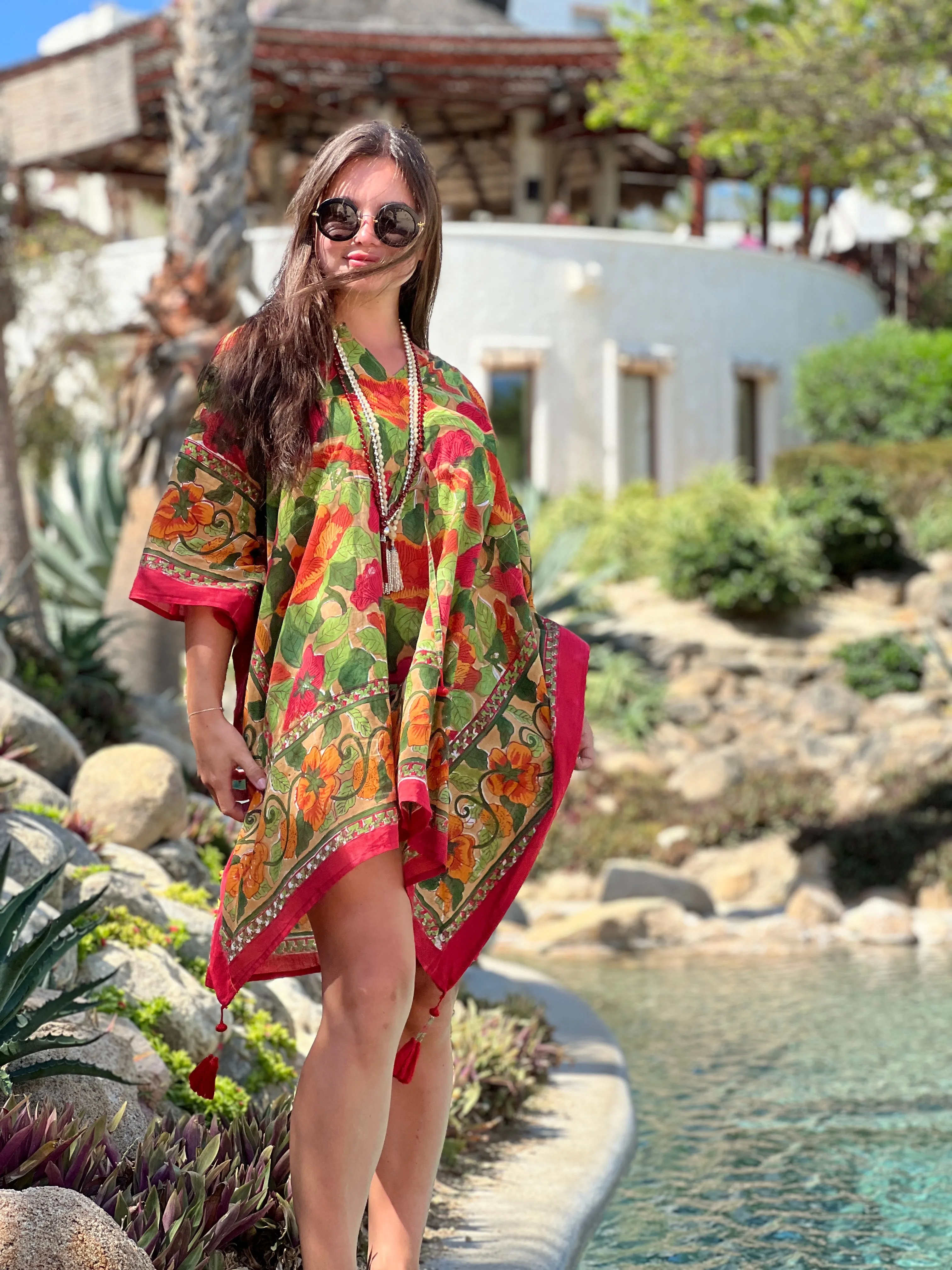 Frida Floral Short Cotton Kaftan