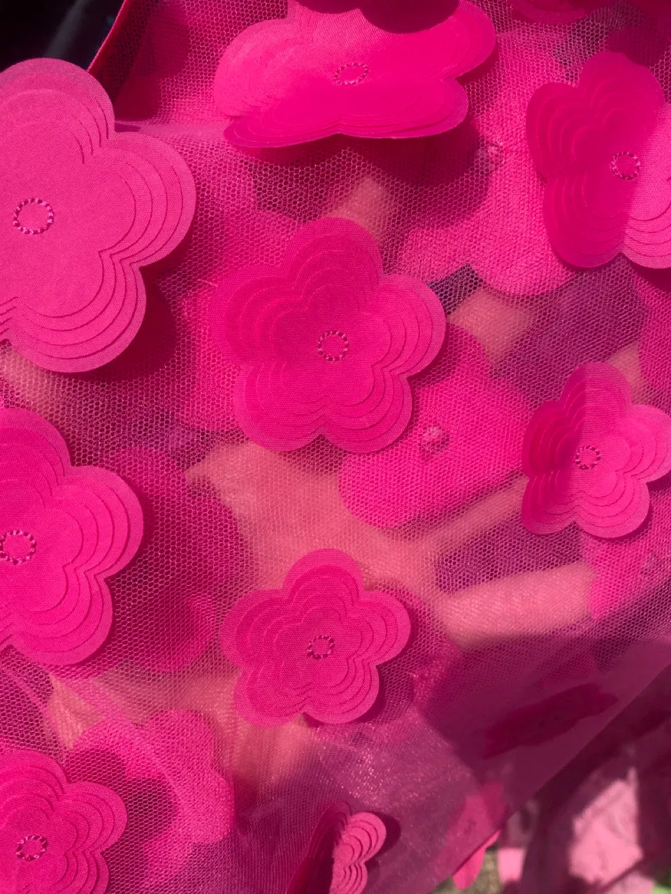 Hot pink 3D flower mesh Kaftan Gown / Kimono Robe