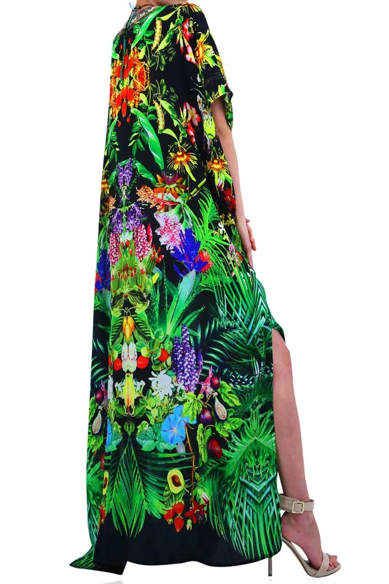 Laced Convertible Long Kaftan Dress In Caviar Black