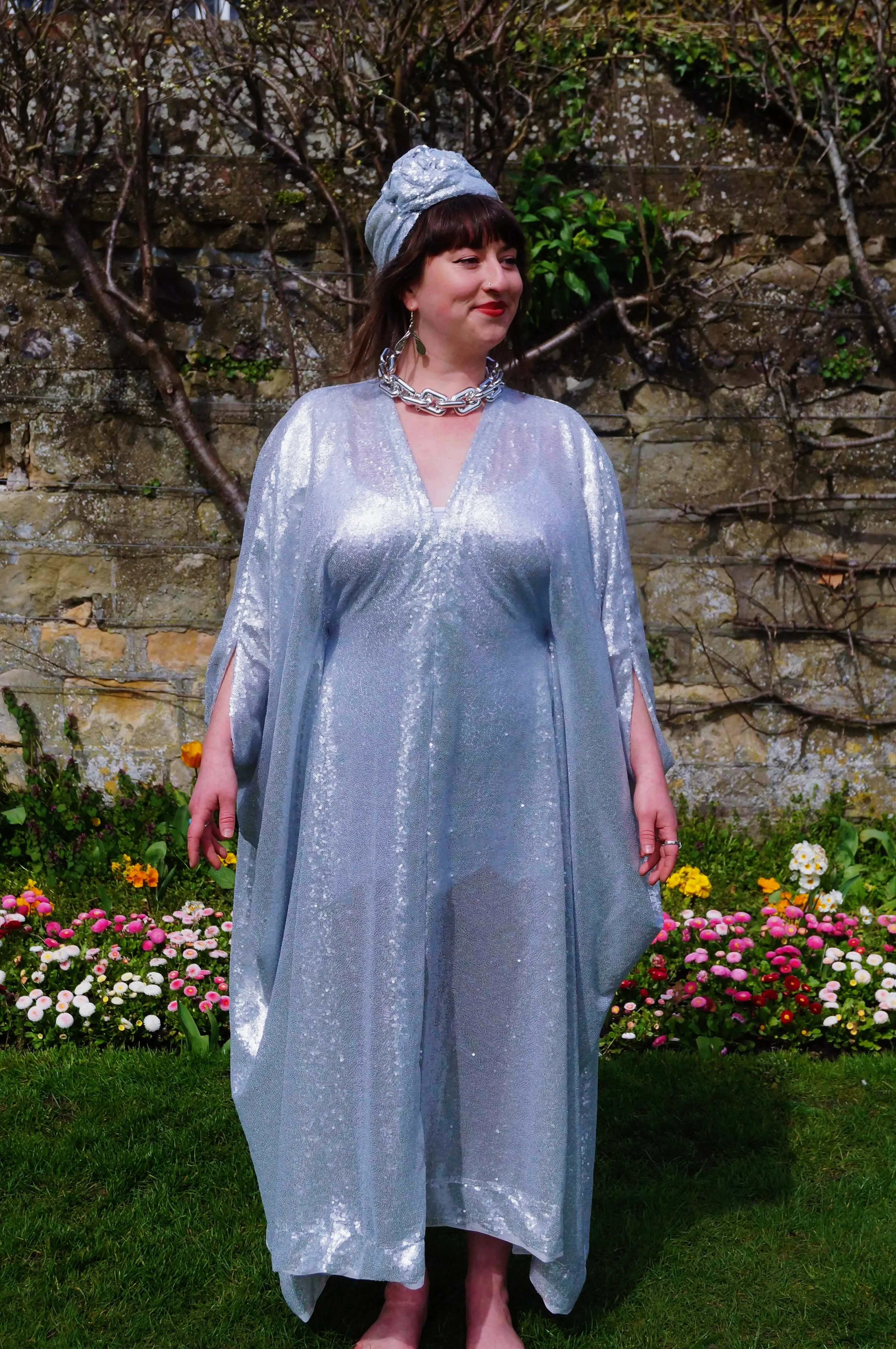 Matte Silver Sequin Kaftan Dress