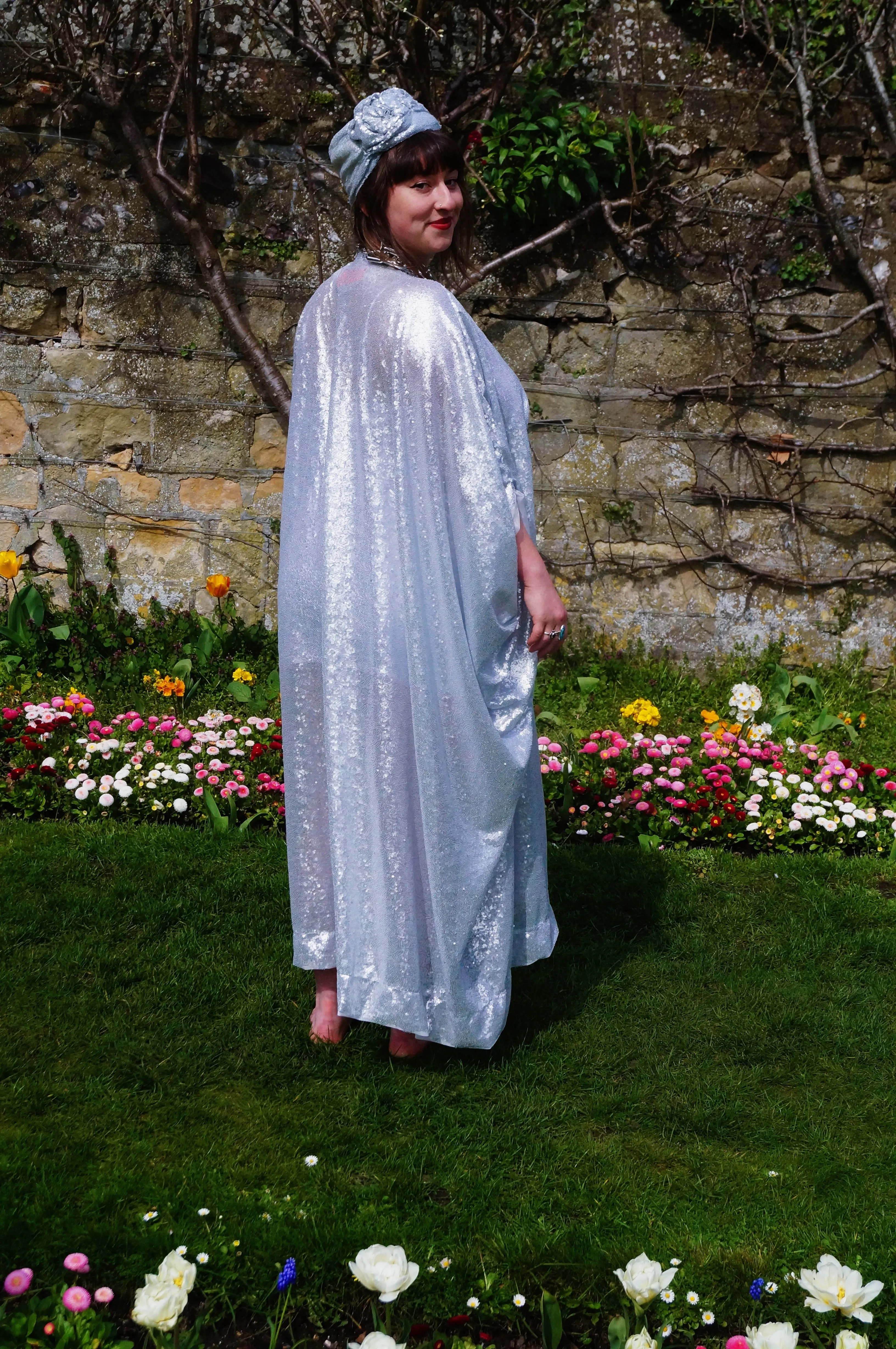 Matte Silver Sequin Kaftan Dress