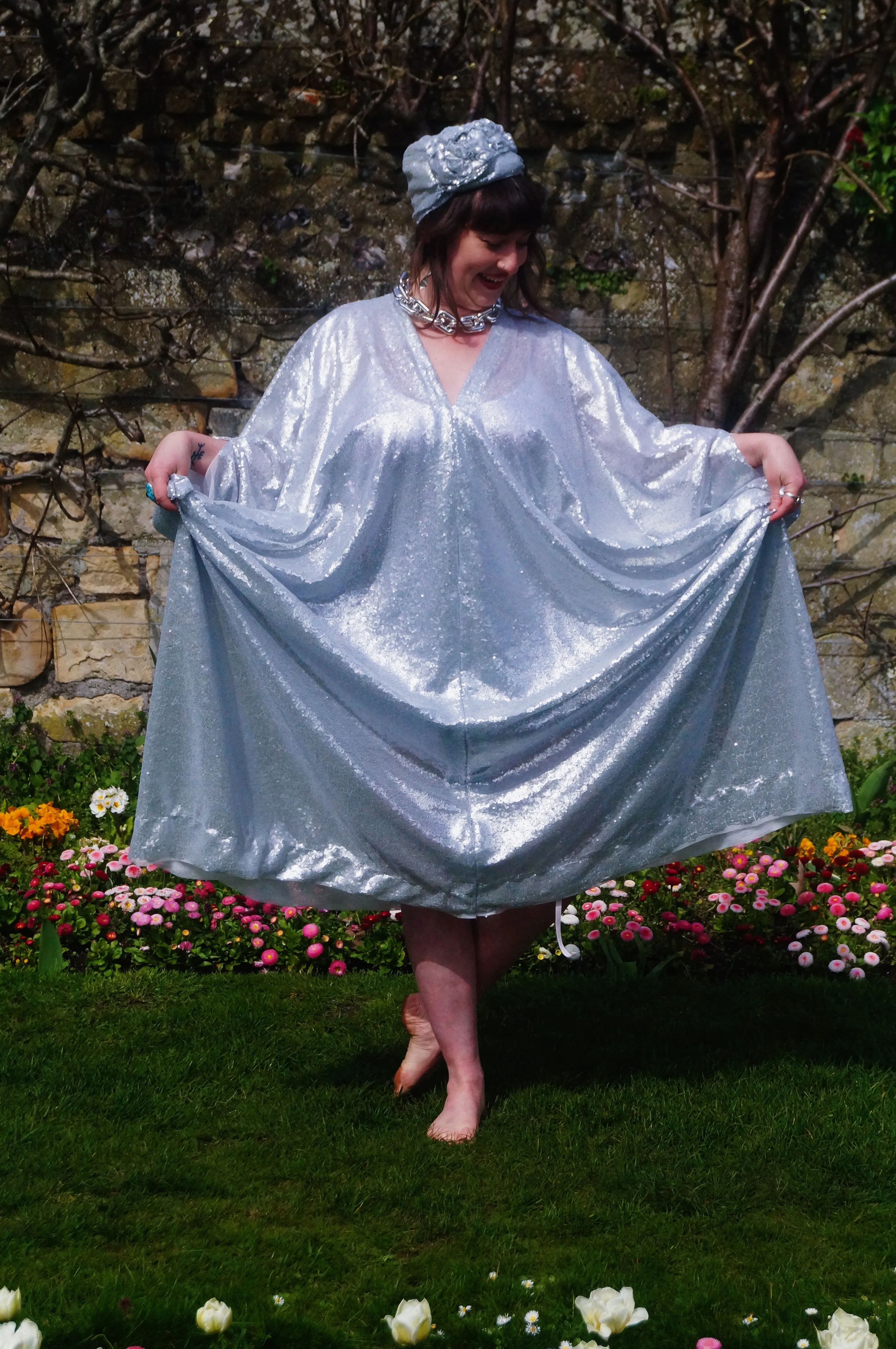 Matte Silver Sequin Kaftan Dress