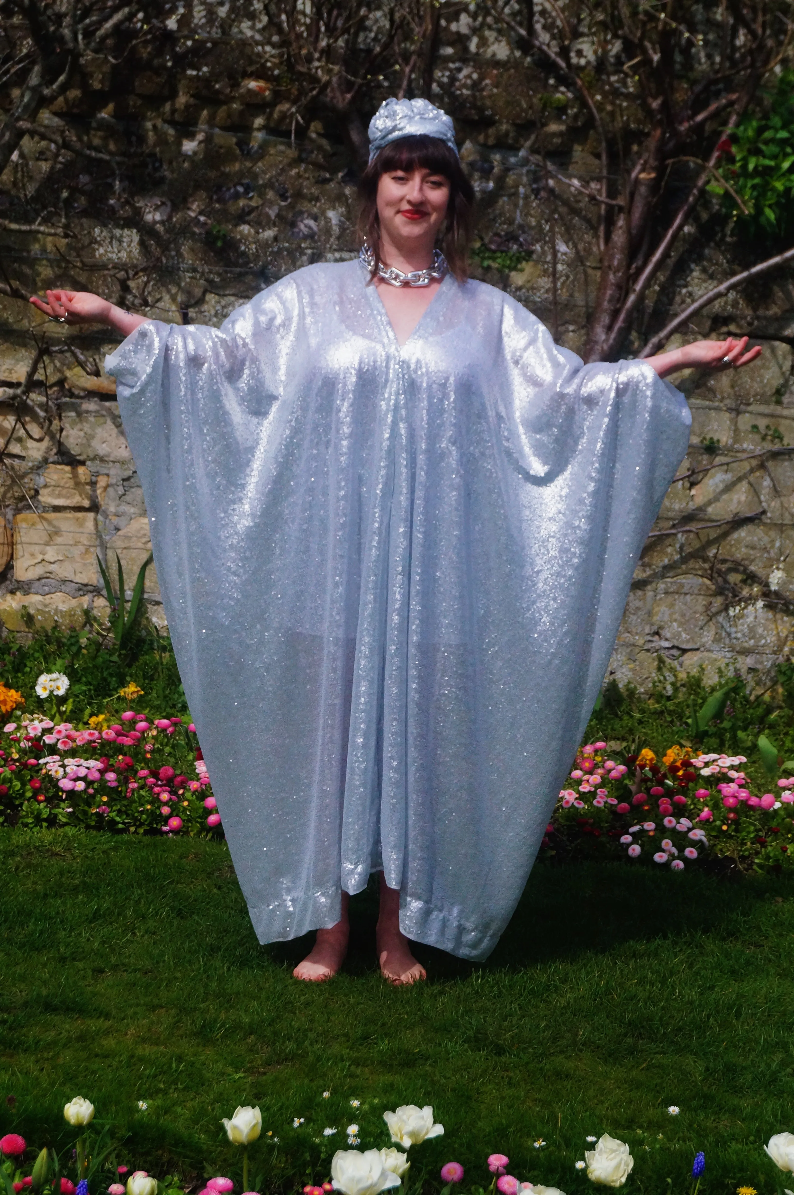 Matte Silver Sequin Kaftan Dress