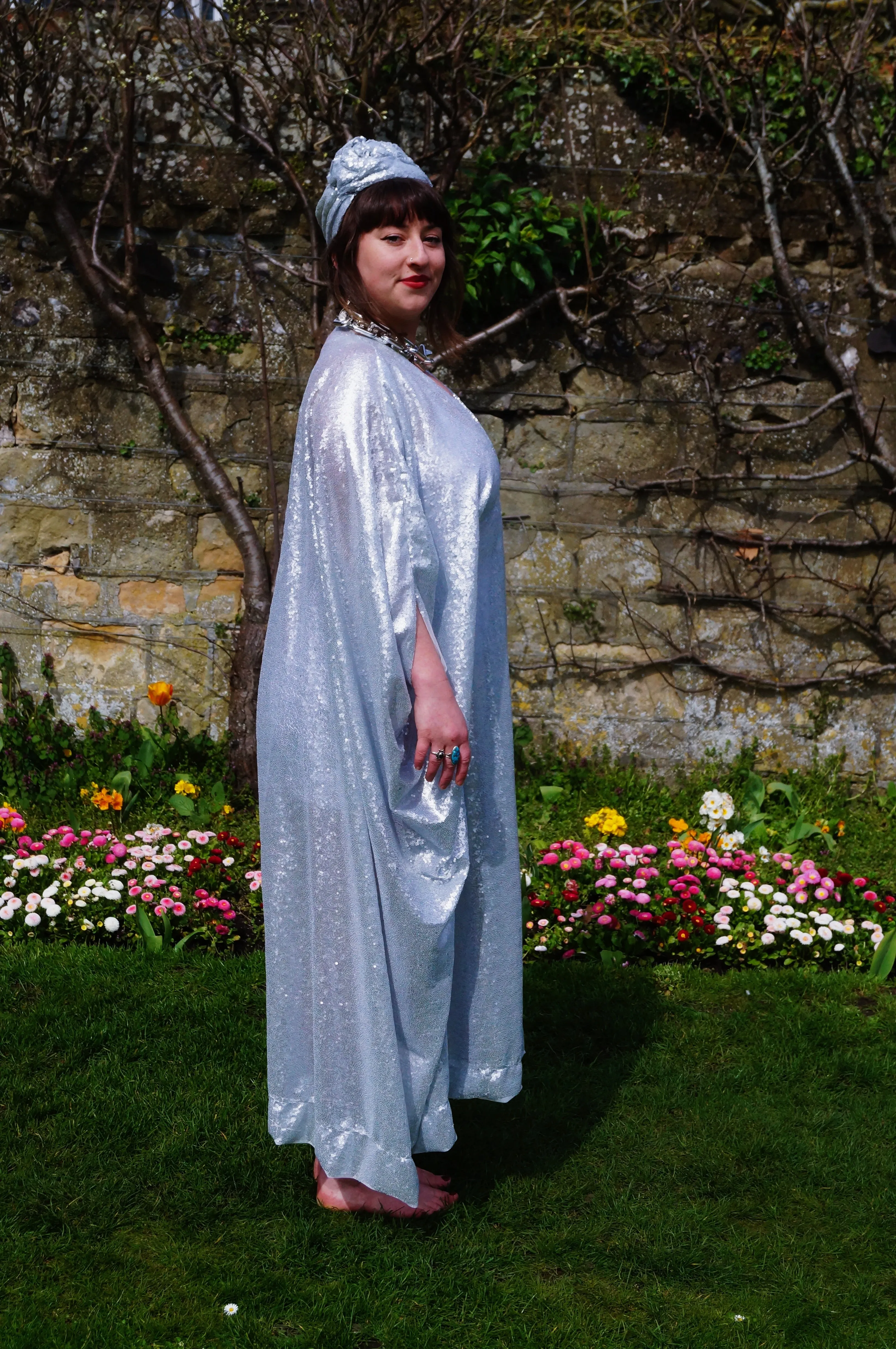 Matte Silver Sequin Kaftan Dress