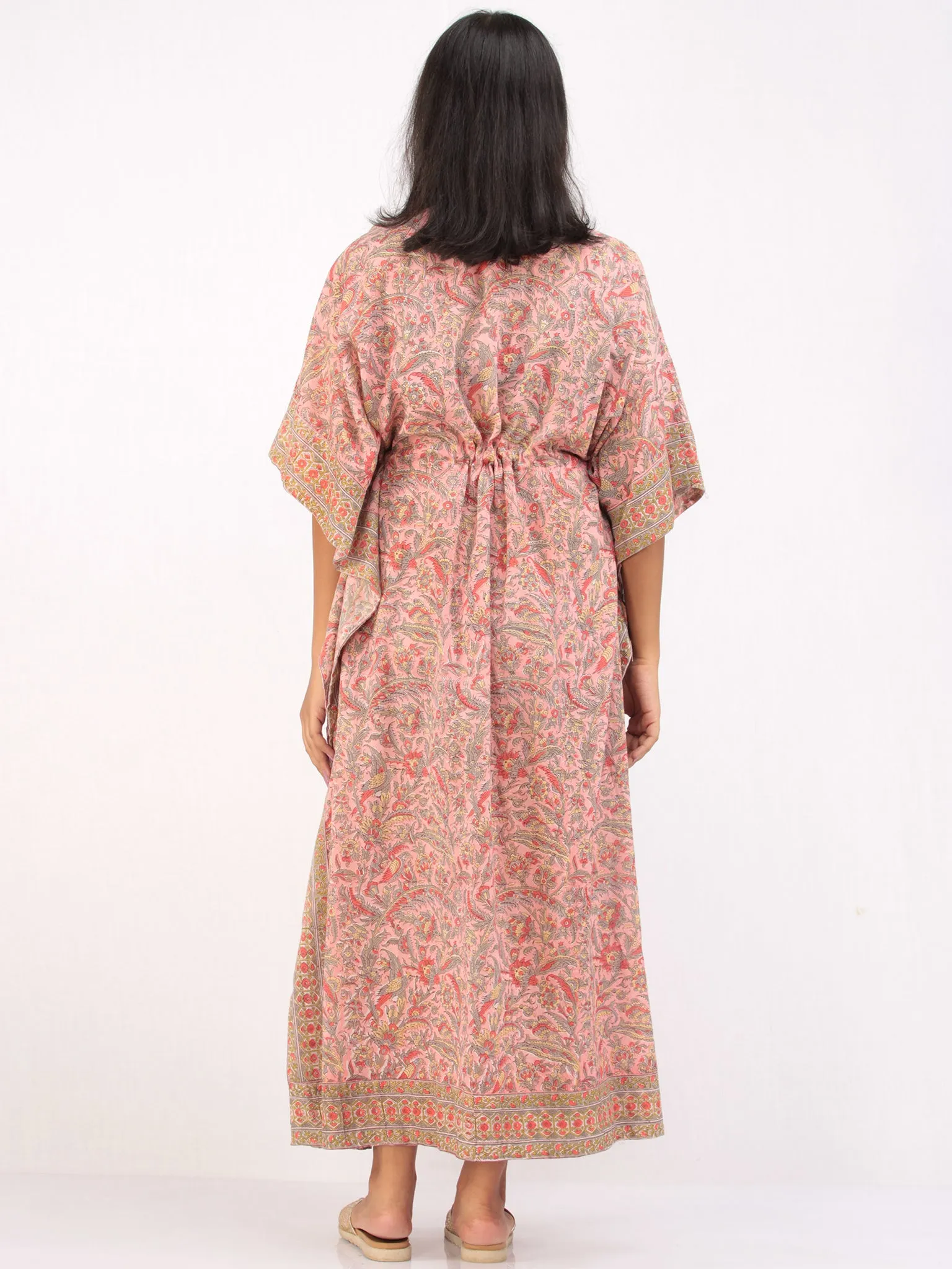 Pink Geen Orange Hand Block Printed Kaftan - K163F2484