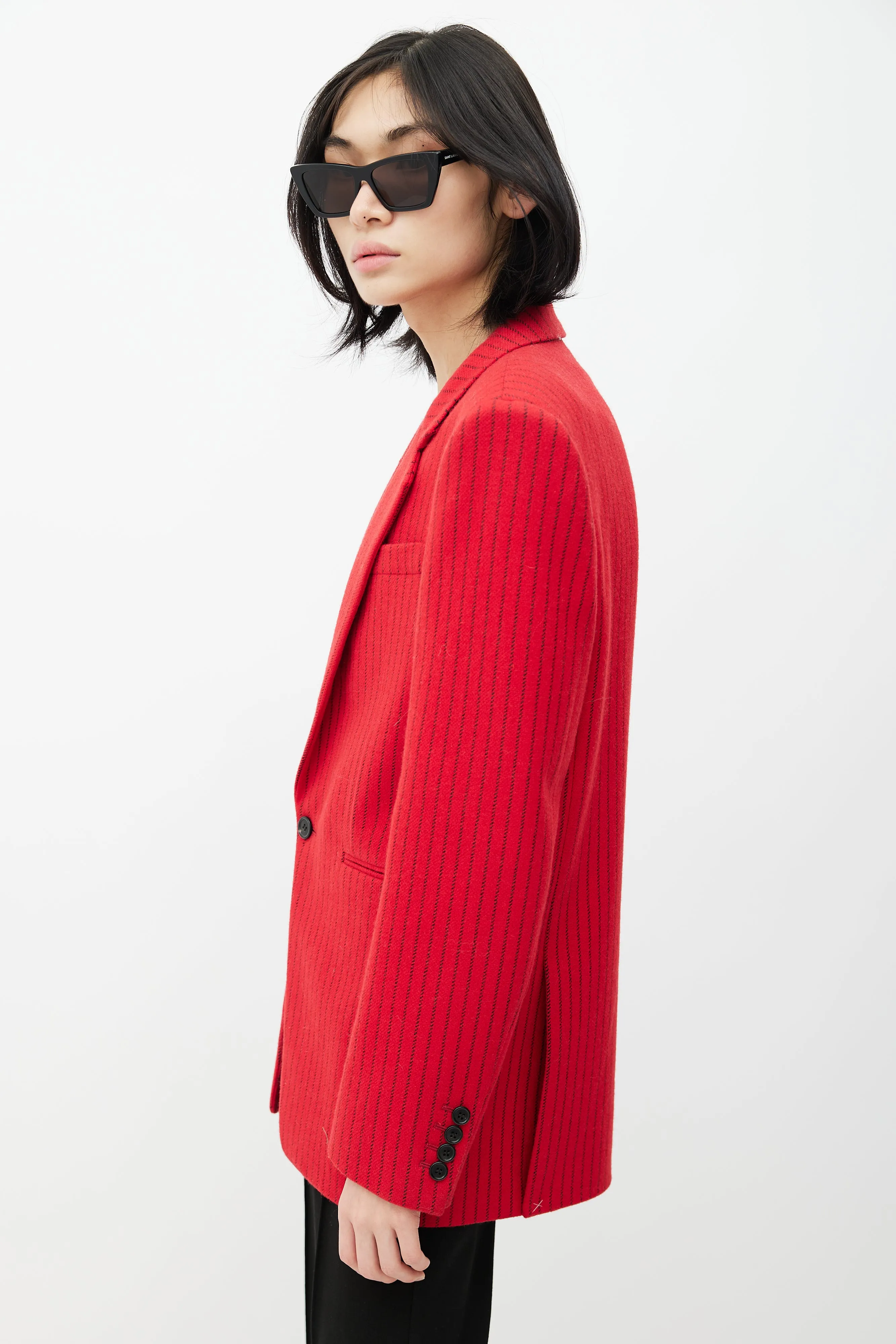 Red & Black Wool Striped Blazer