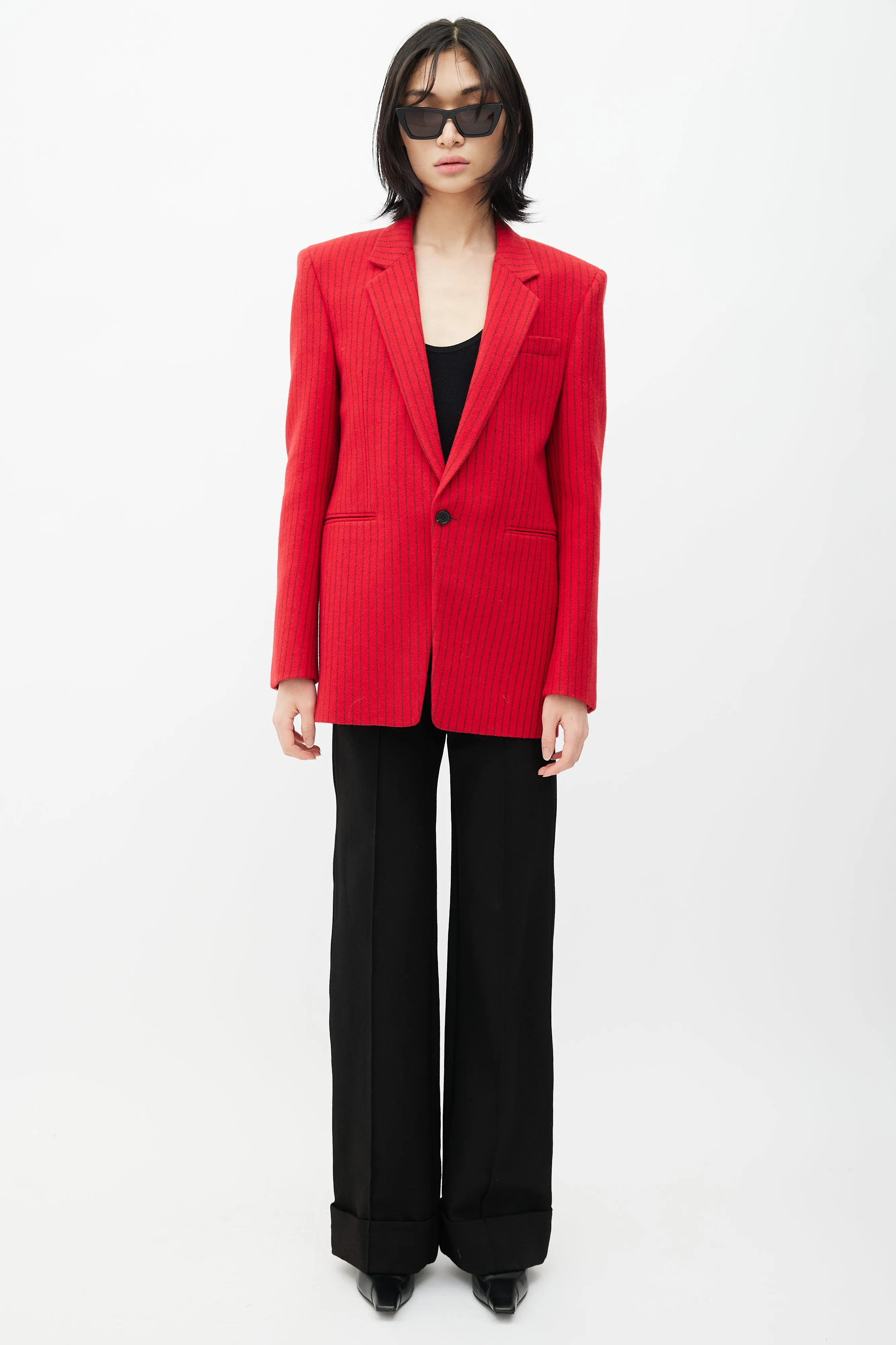 Red & Black Wool Striped Blazer