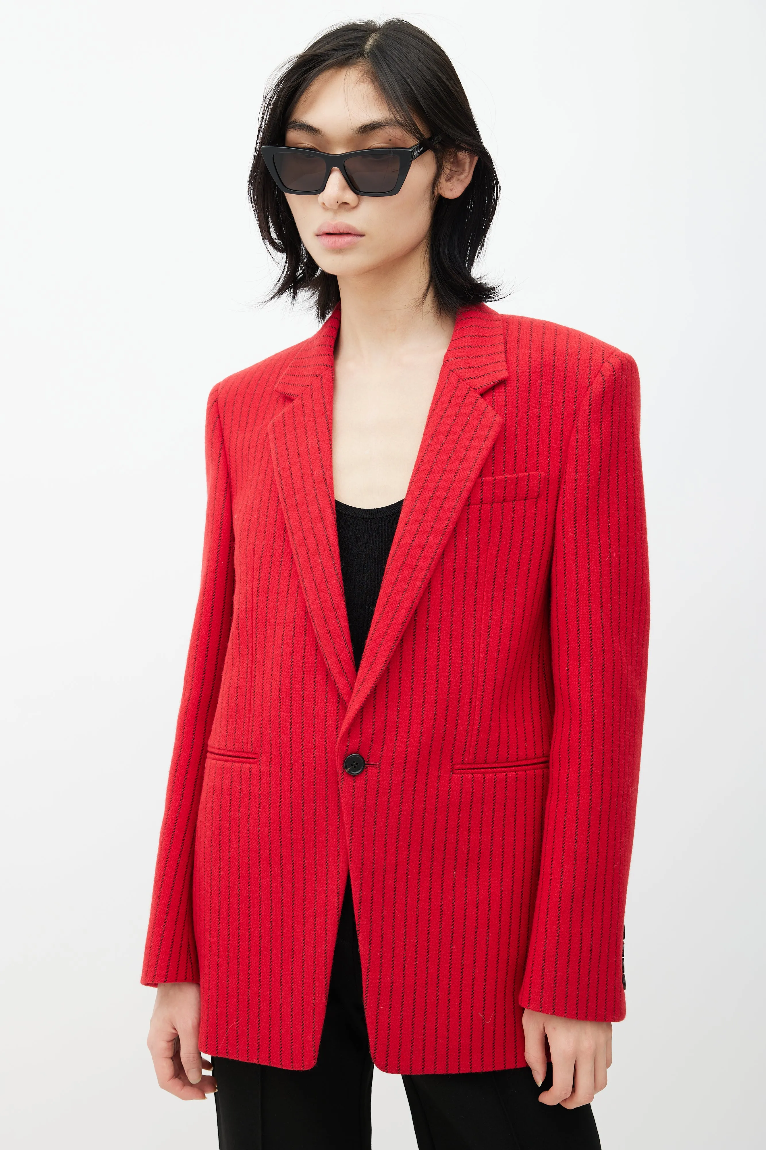 Red & Black Wool Striped Blazer