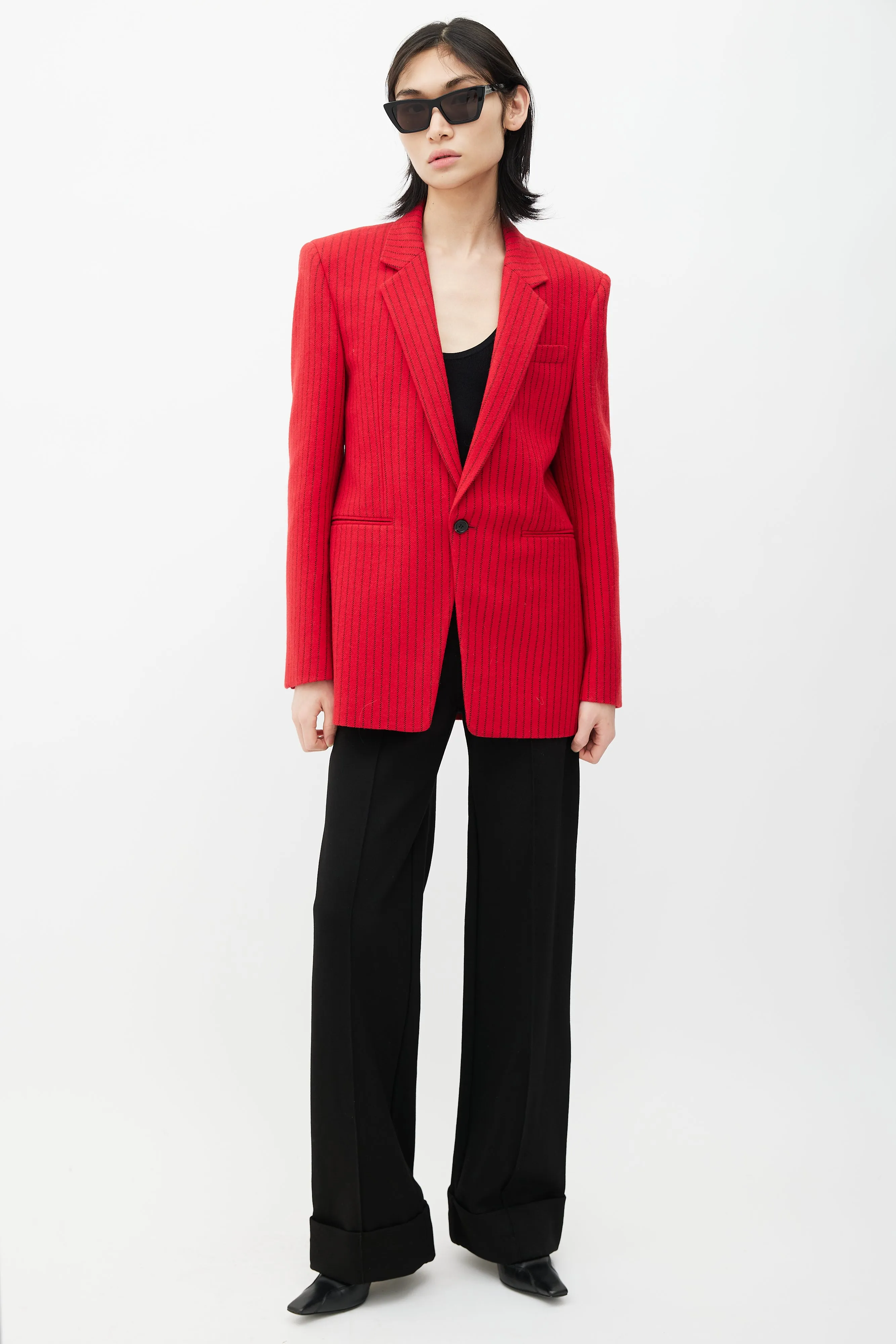 Red & Black Wool Striped Blazer