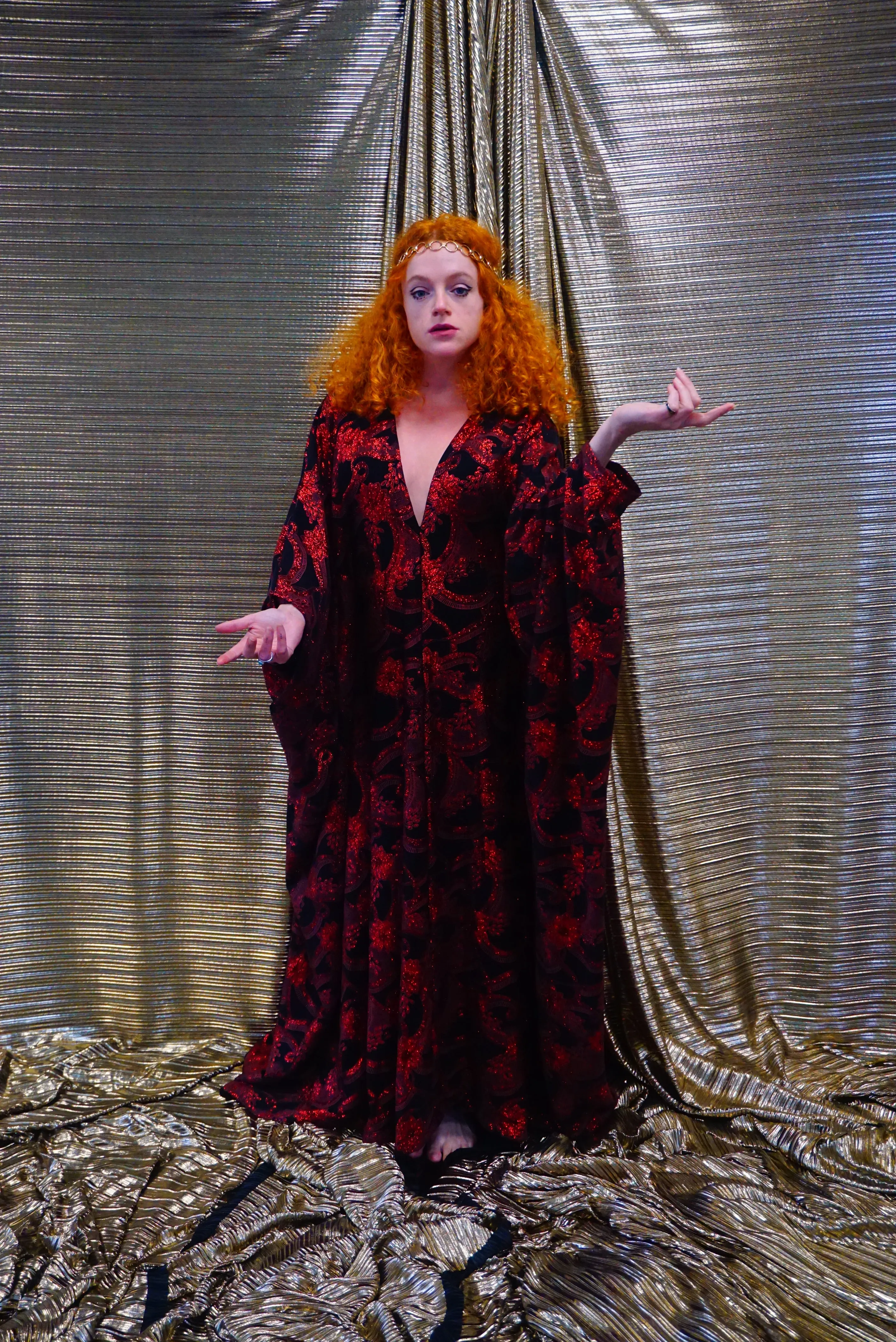 Red and black floral heavily glittered  kaftan Gown
