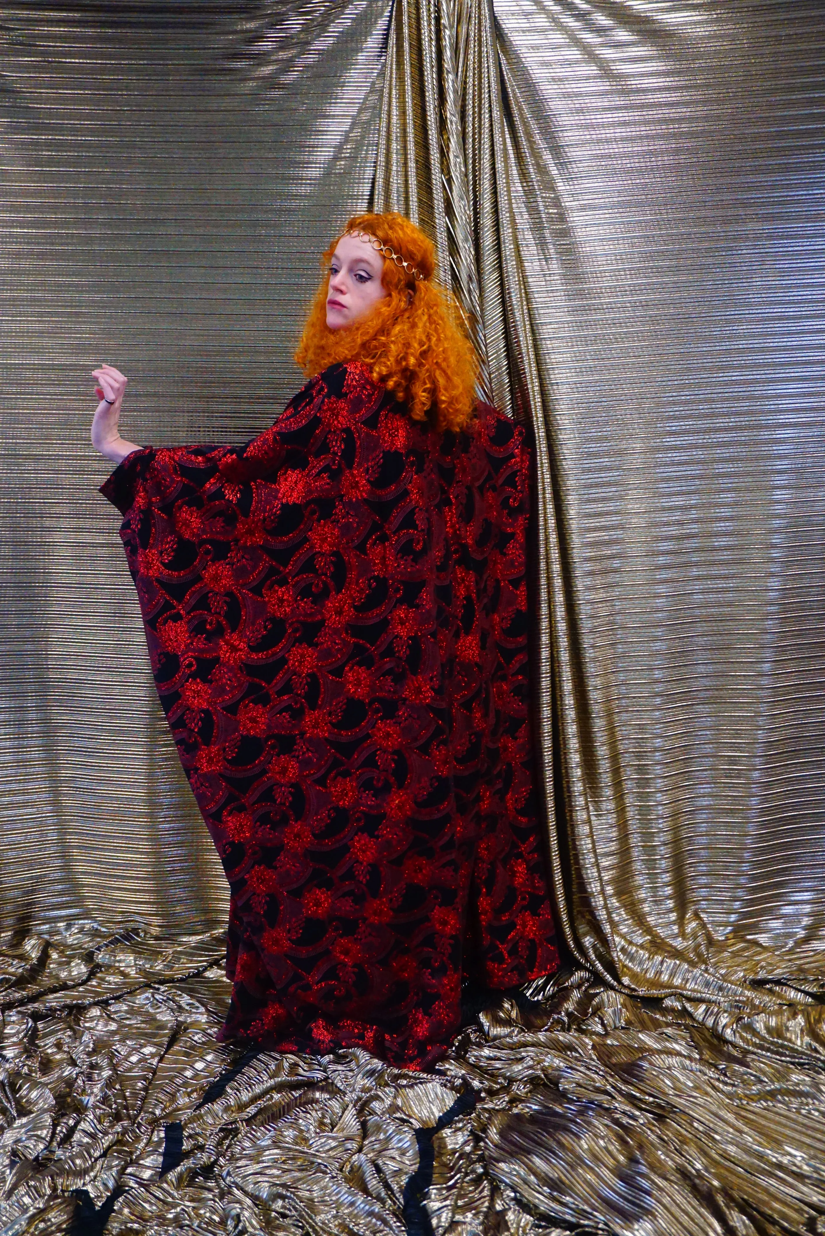 Red and black floral heavily glittered  kaftan Gown