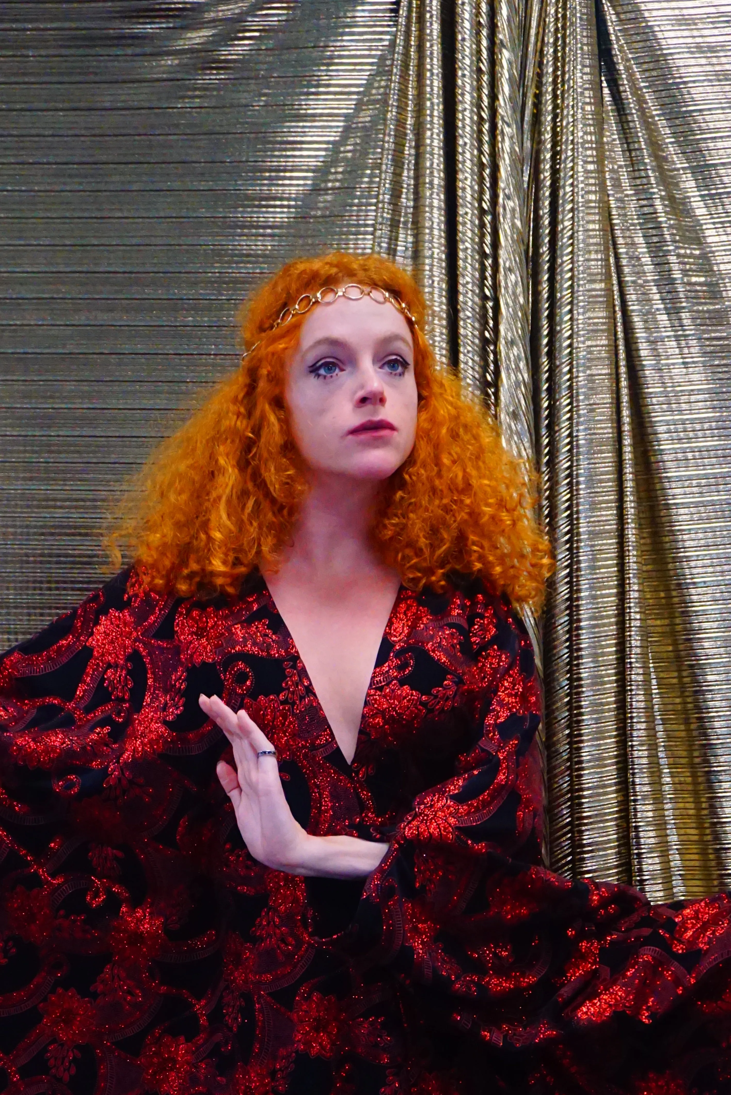 Red and black floral heavily glittered  kaftan Gown