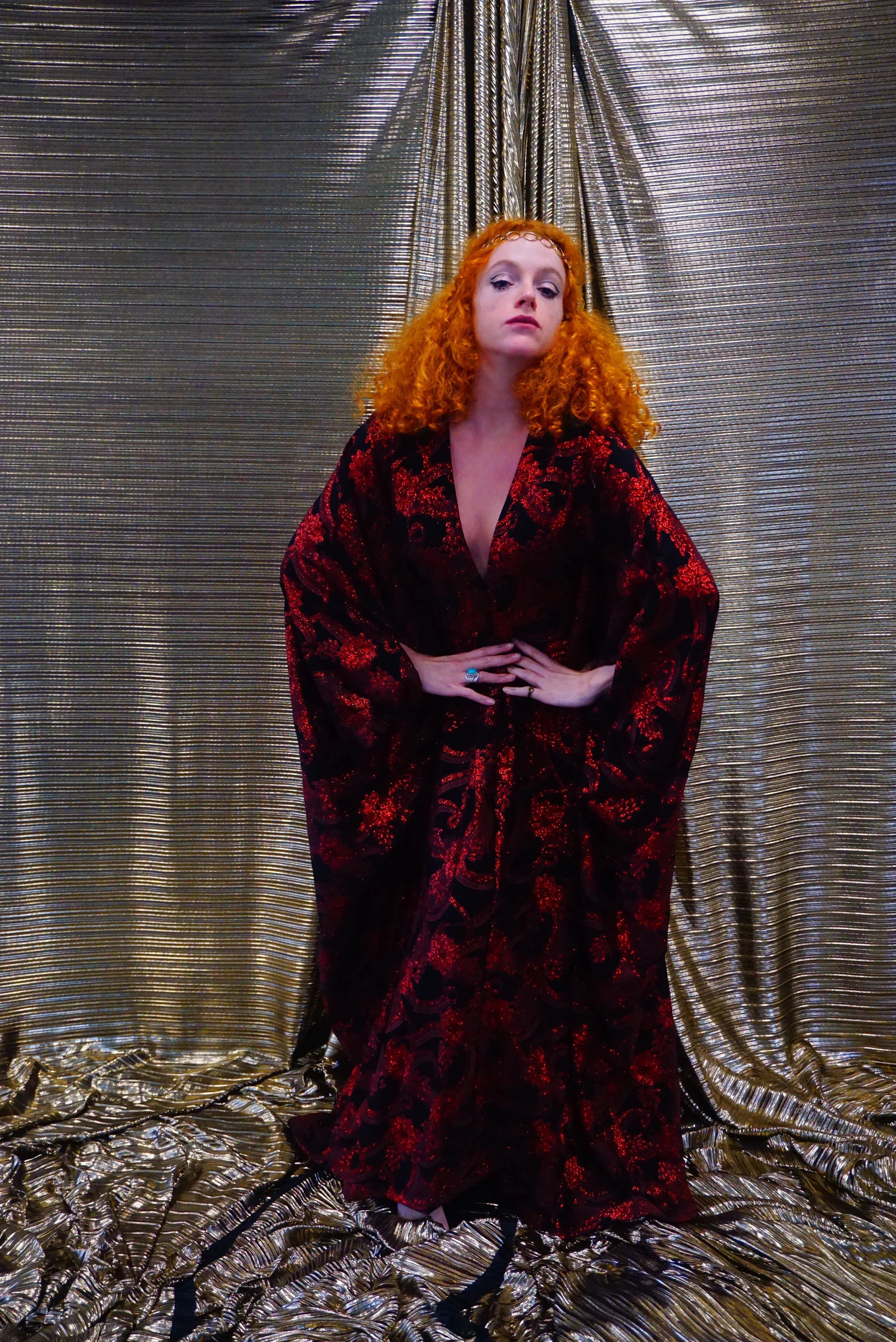 Red and black floral heavily glittered  kaftan Gown