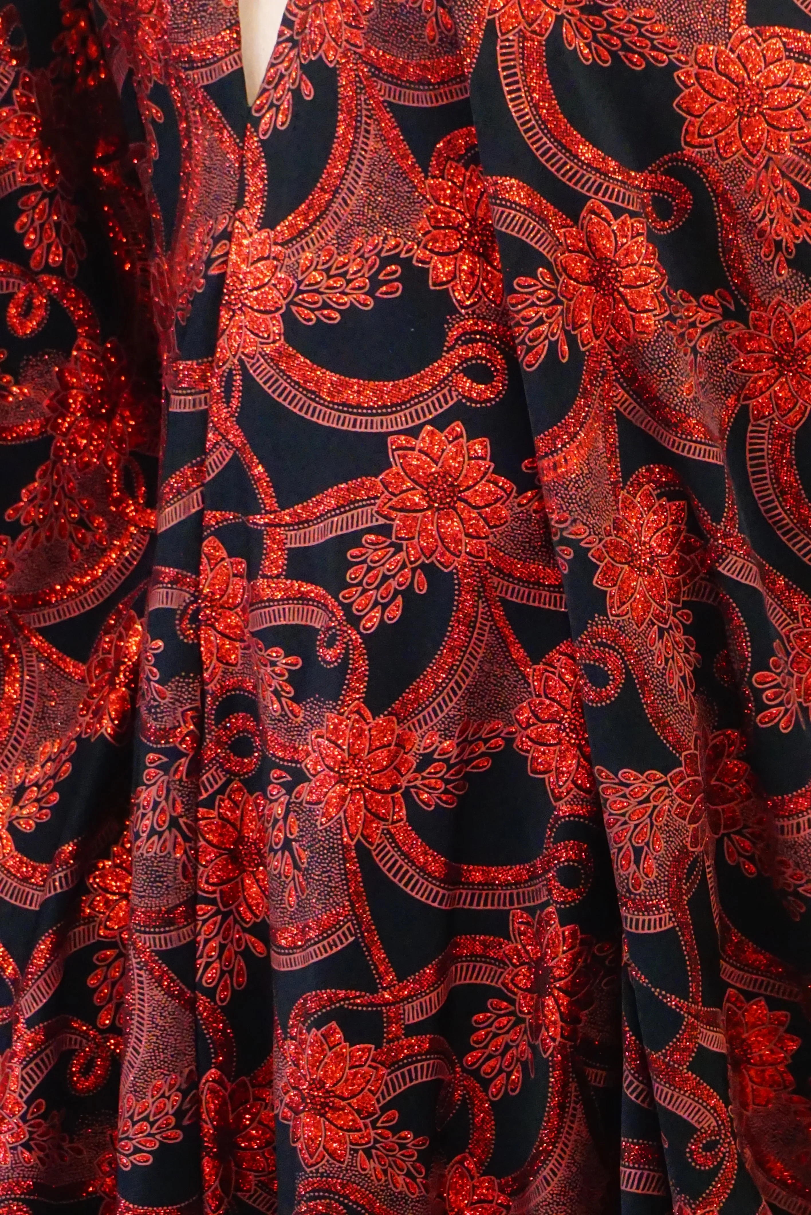 Red and black floral heavily glittered  kaftan Gown