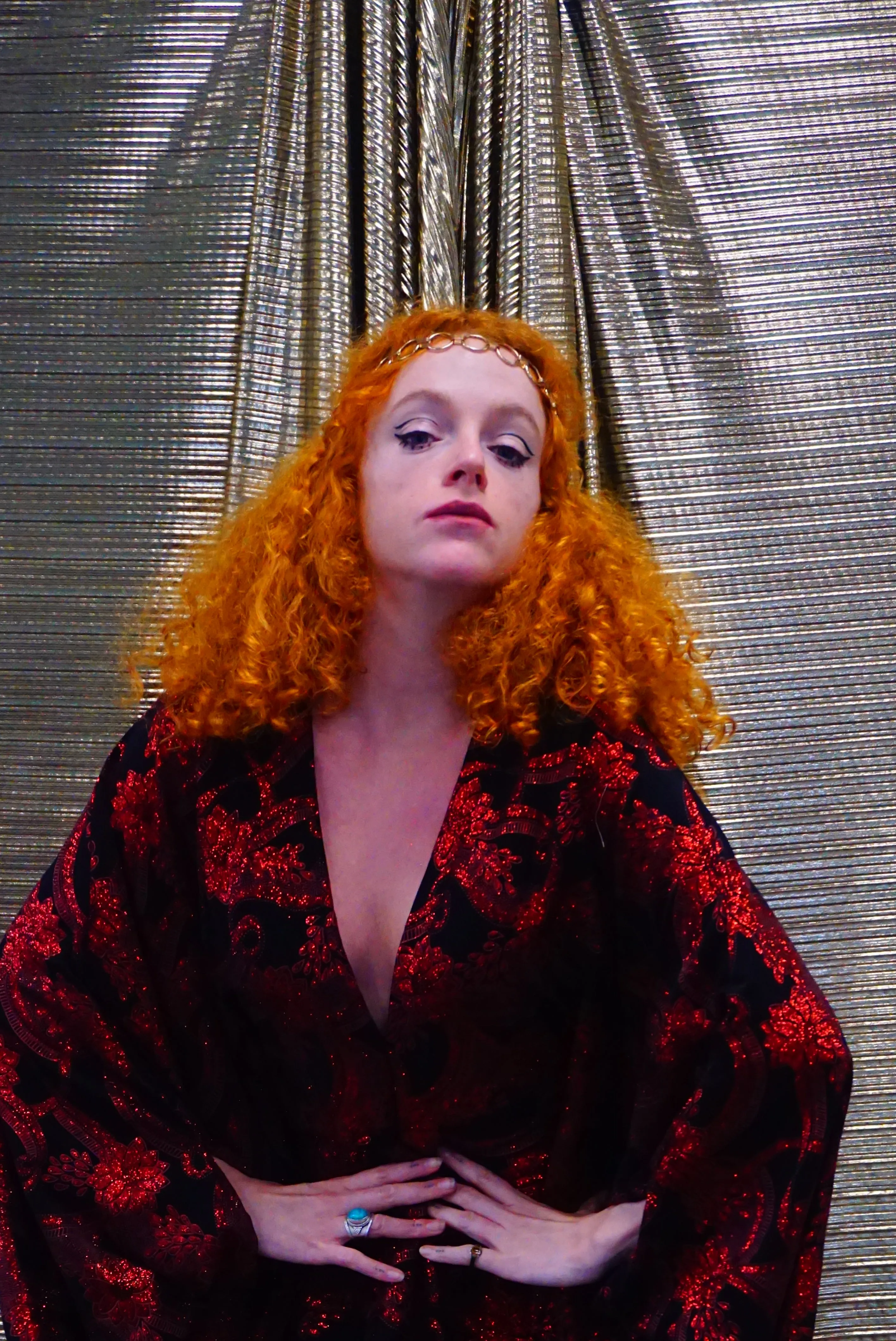 Red and black floral heavily glittered  kaftan Gown