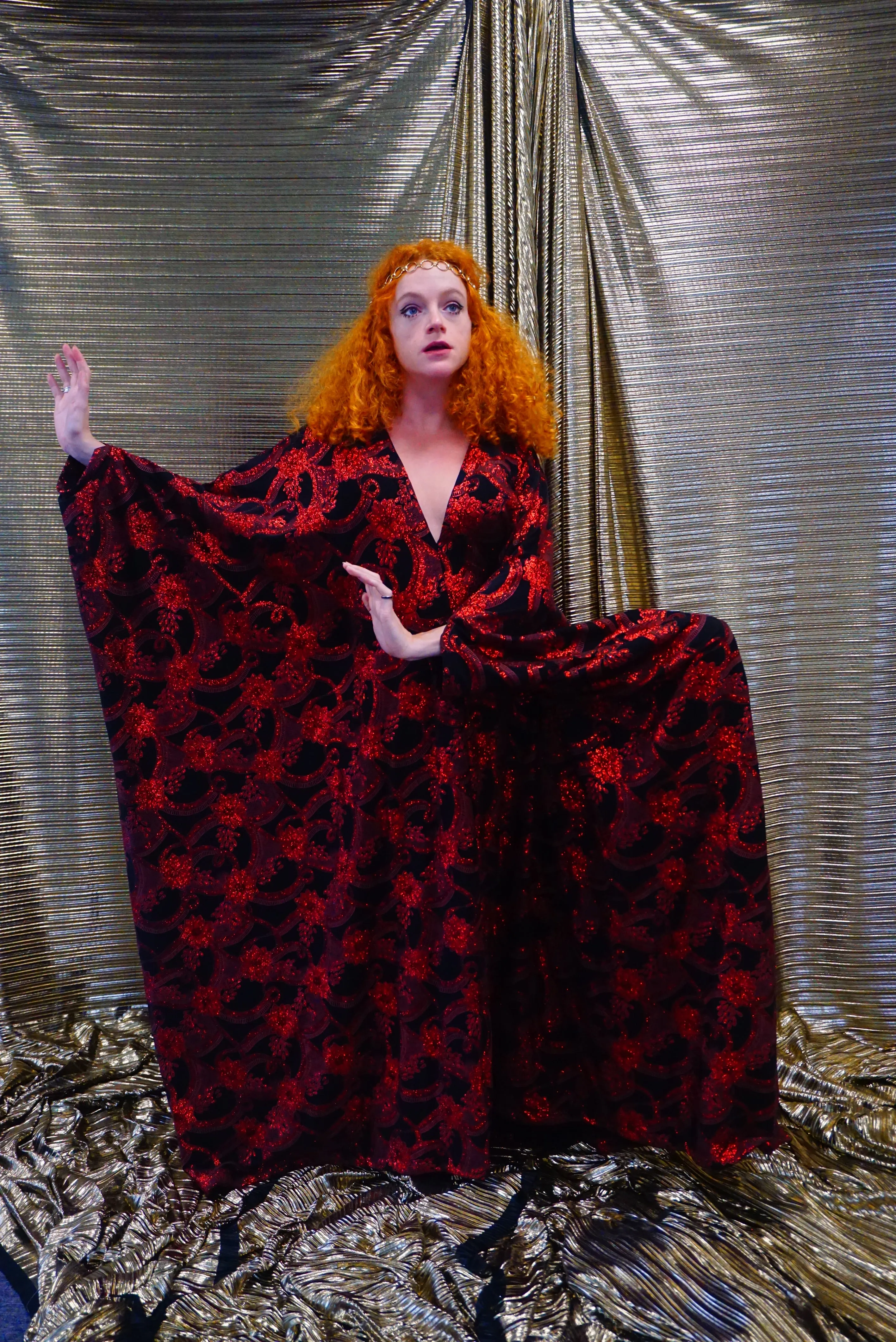 Red and black floral heavily glittered  kaftan Gown