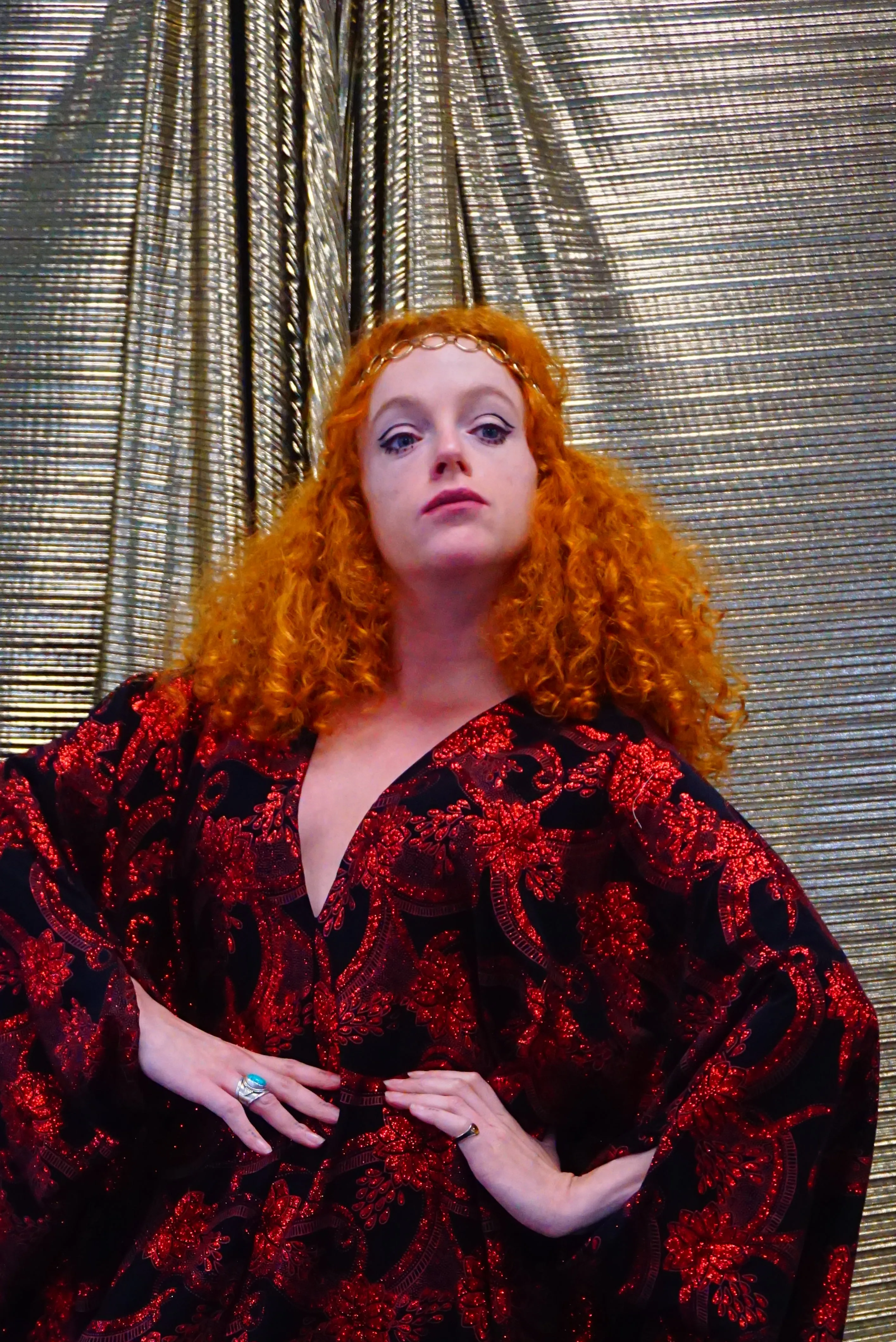 Red and black floral heavily glittered  kaftan Gown