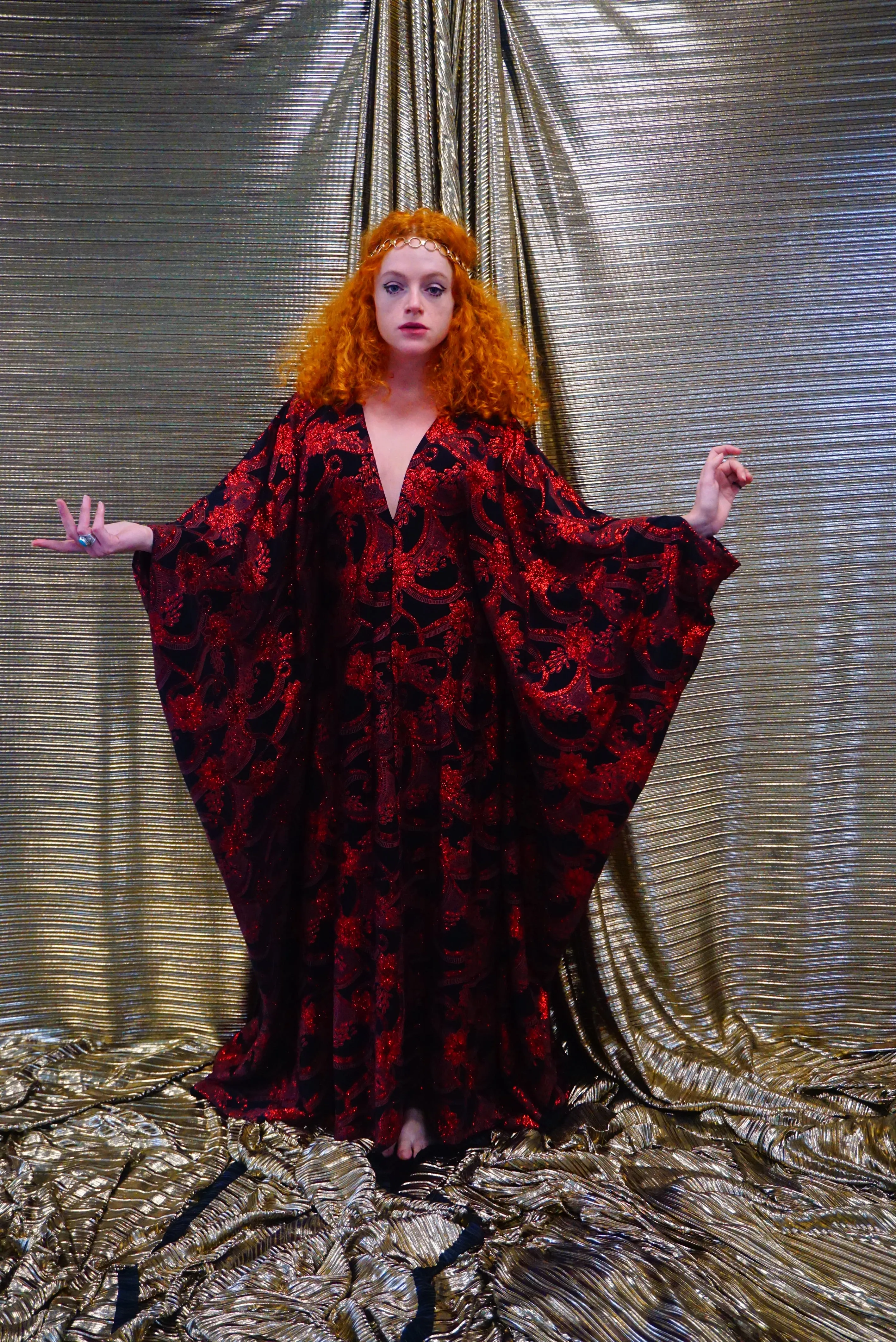 Red and black floral heavily glittered  kaftan Gown