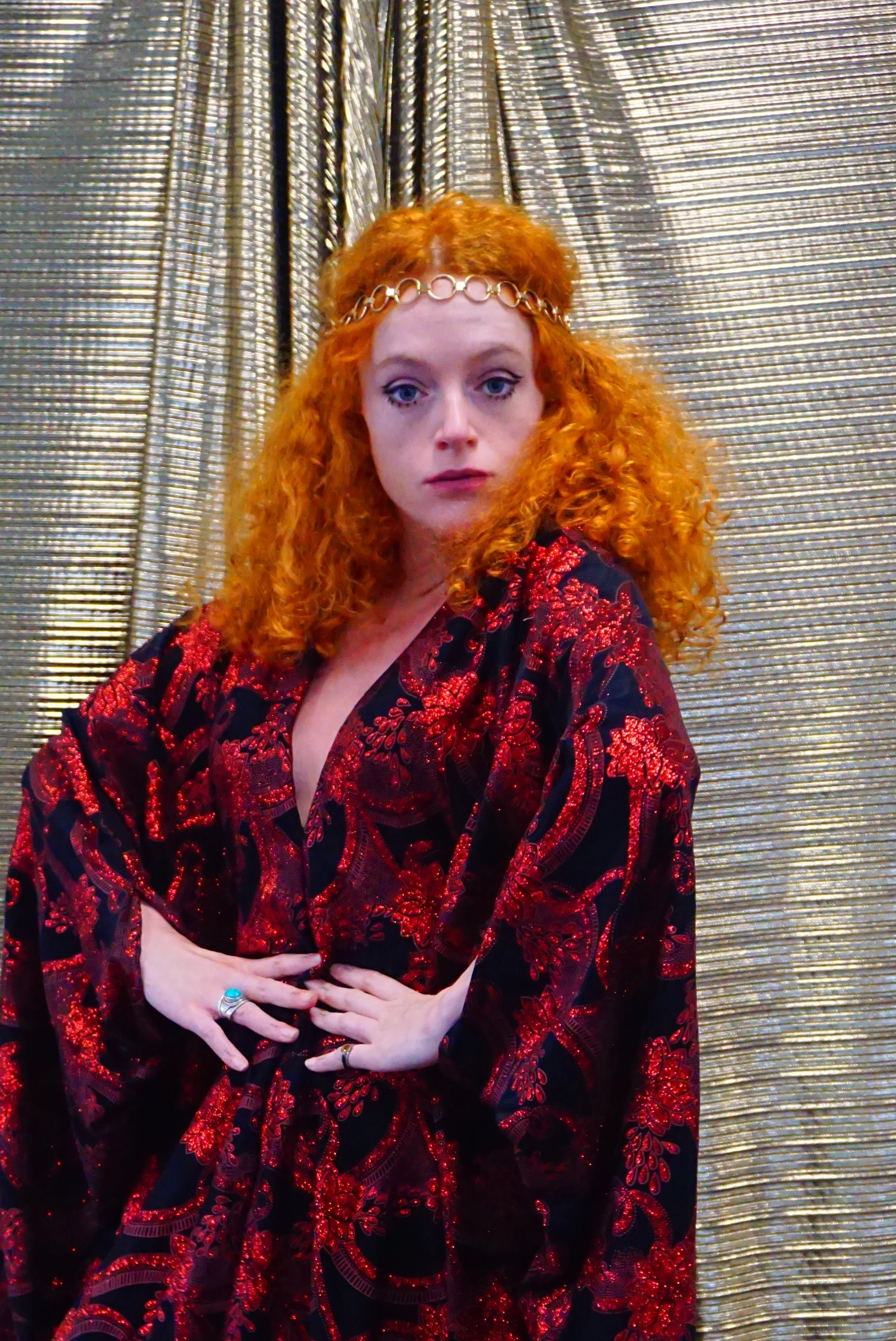 Red and black floral heavily glittered  kaftan Gown