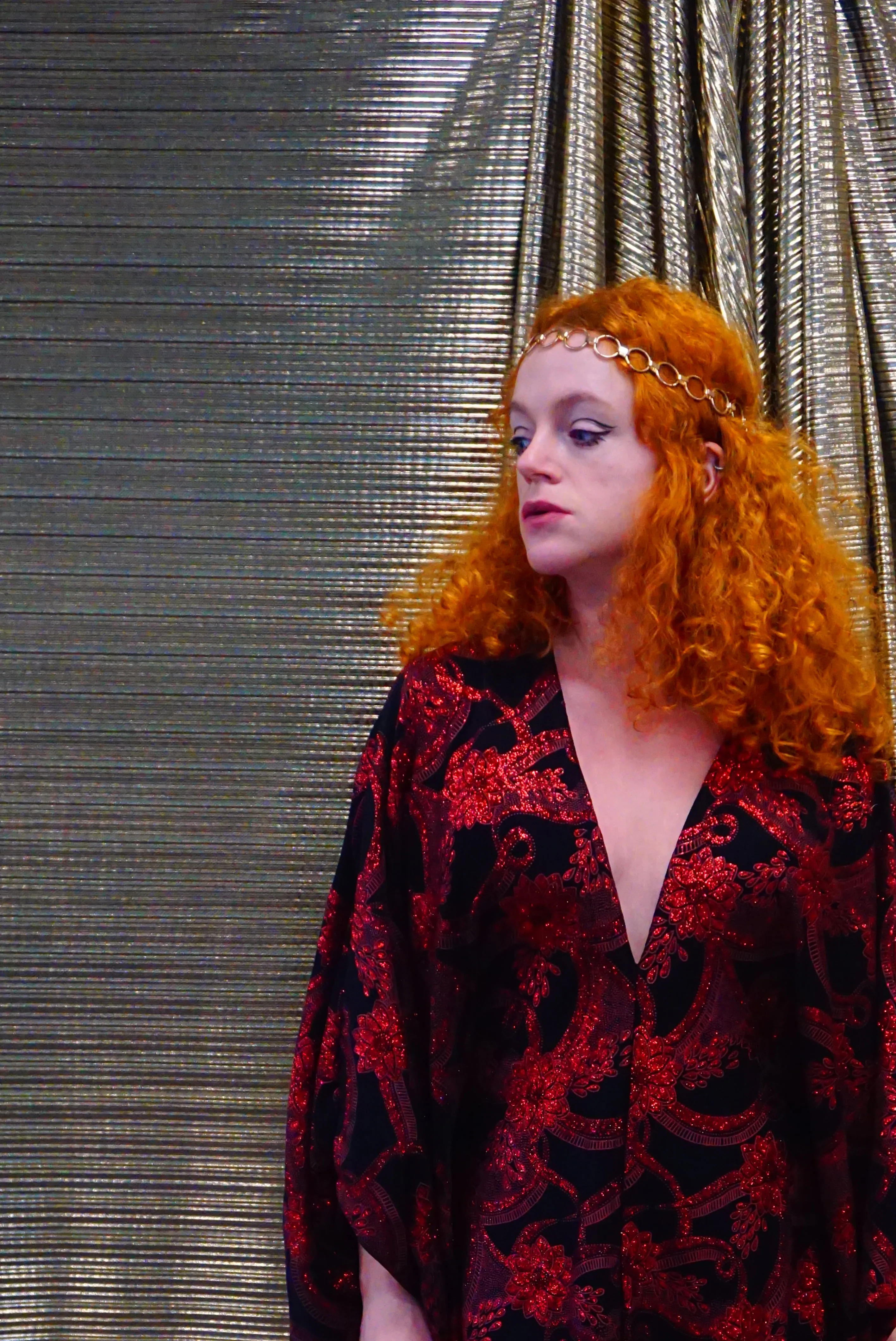Red and black floral heavily glittered  kaftan Gown