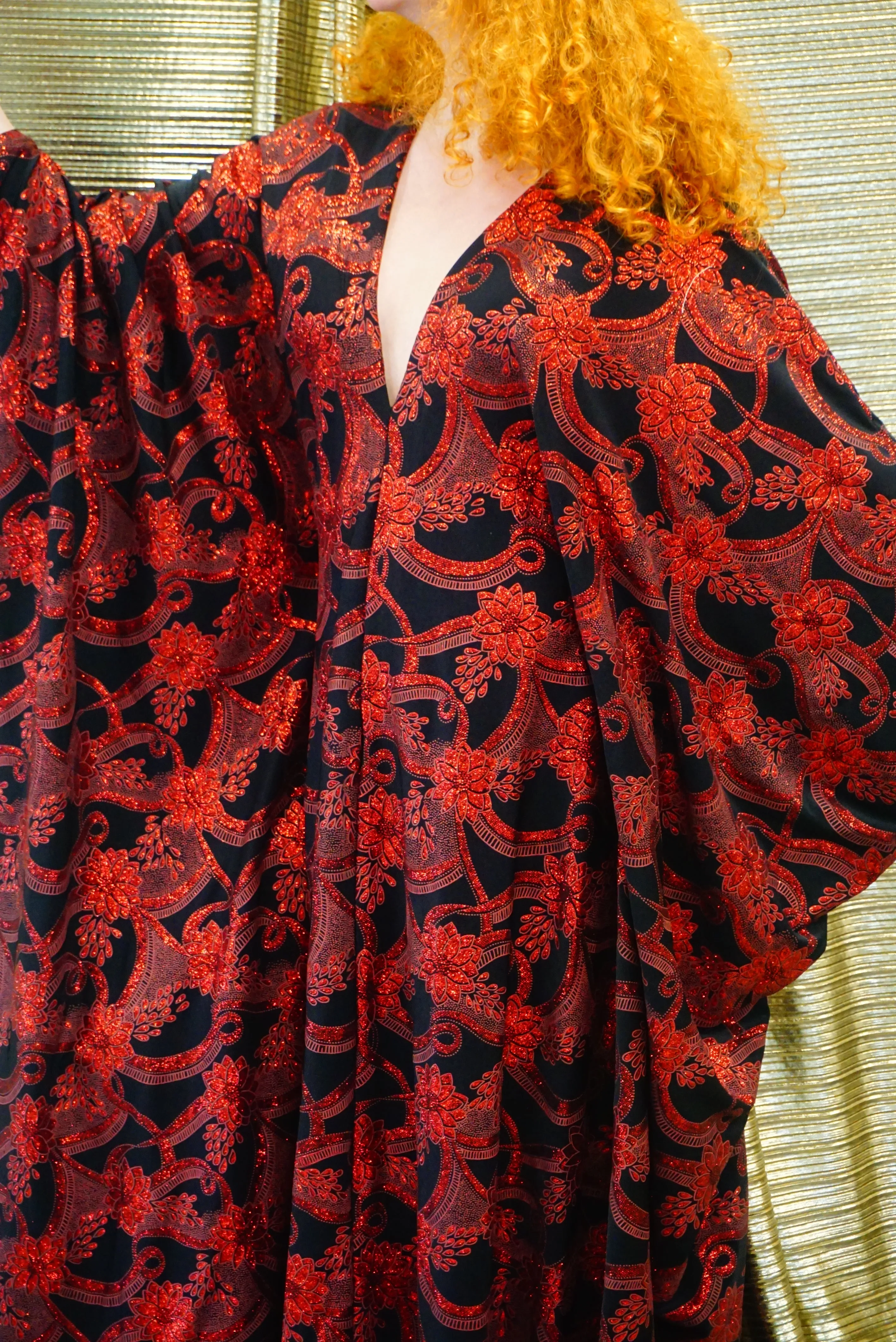 Red and black floral heavily glittered  kaftan Gown