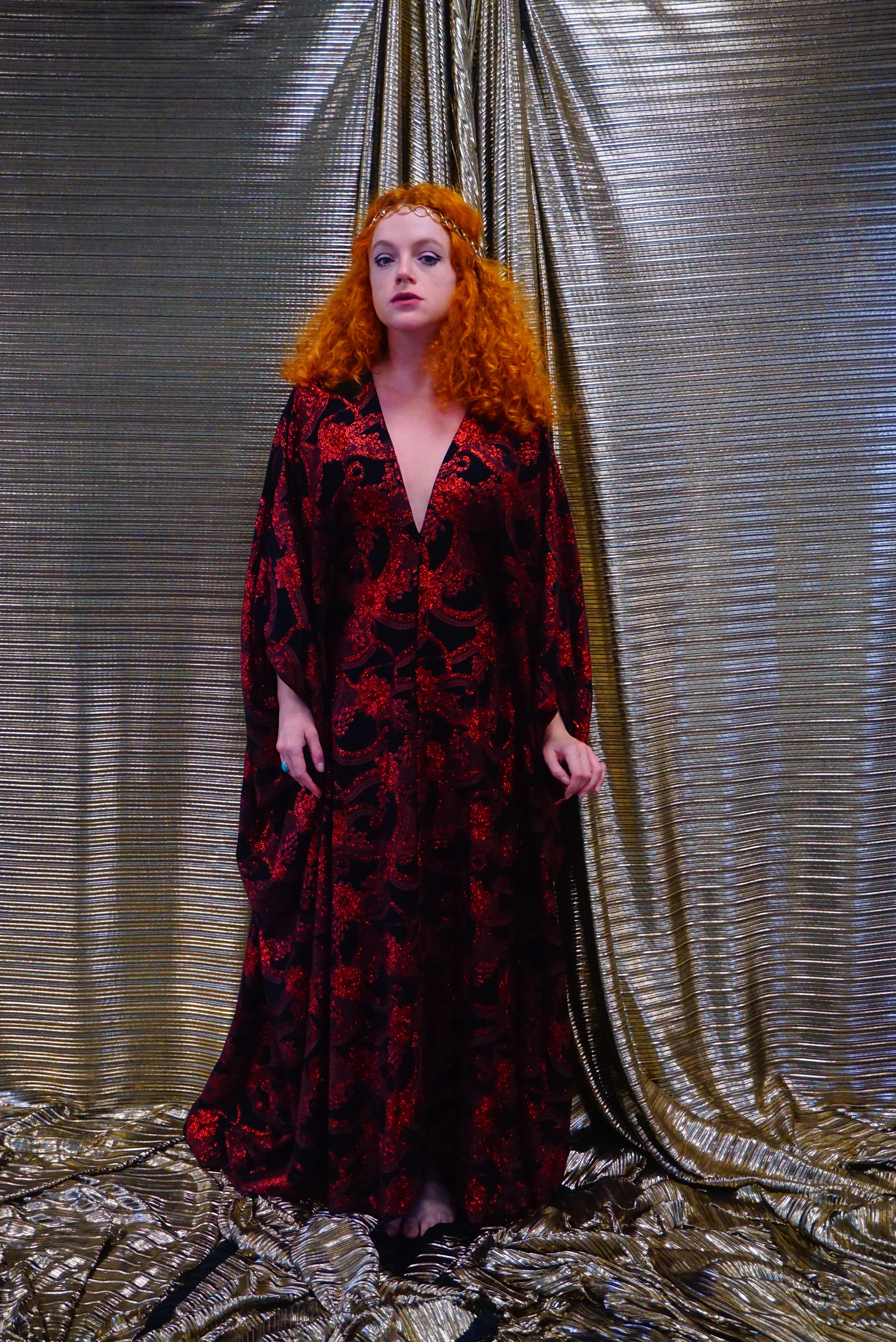 Red and black floral heavily glittered  kaftan Gown
