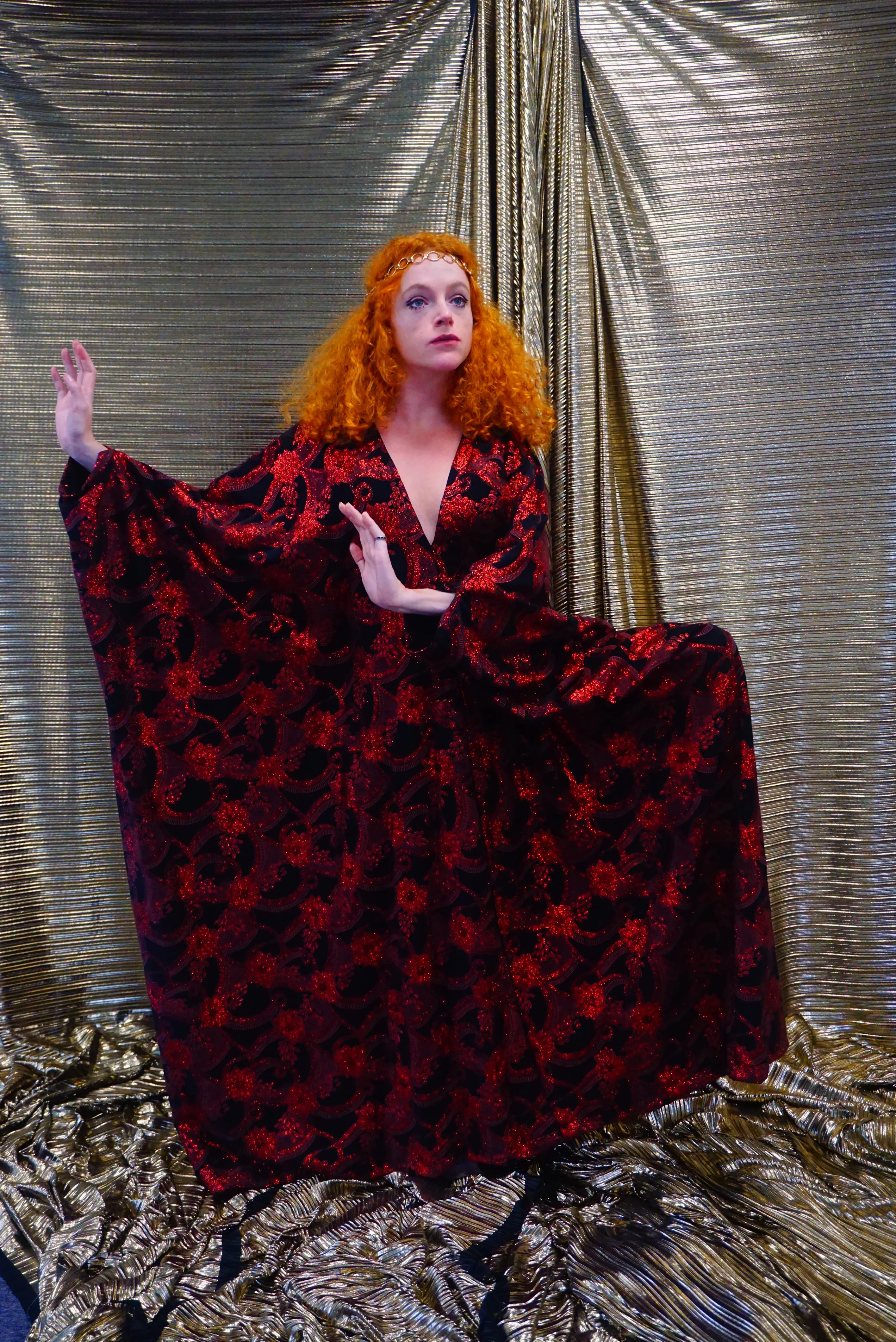 Red and black floral heavily glittered  kaftan Gown