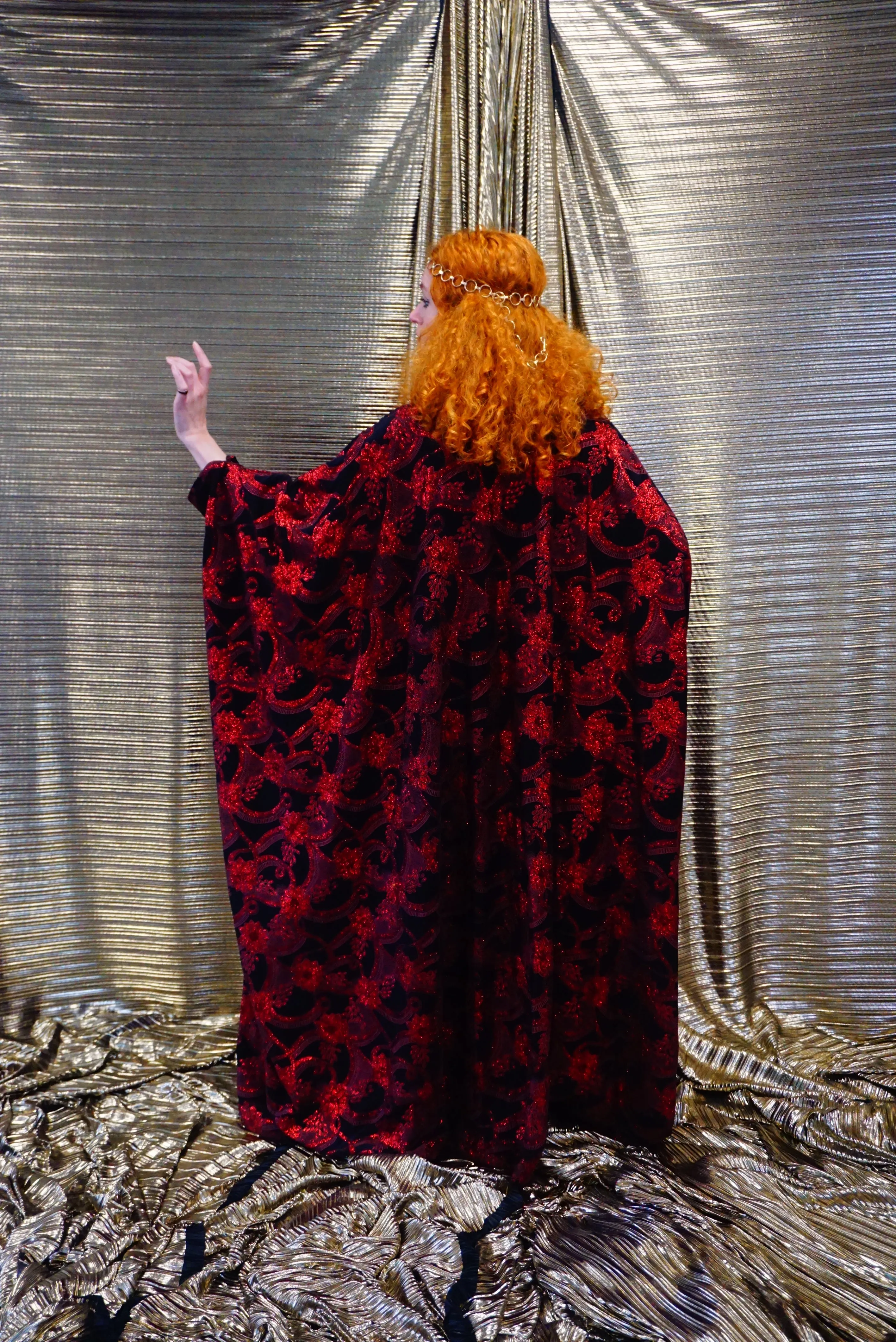 Red and black floral heavily glittered  kaftan Gown