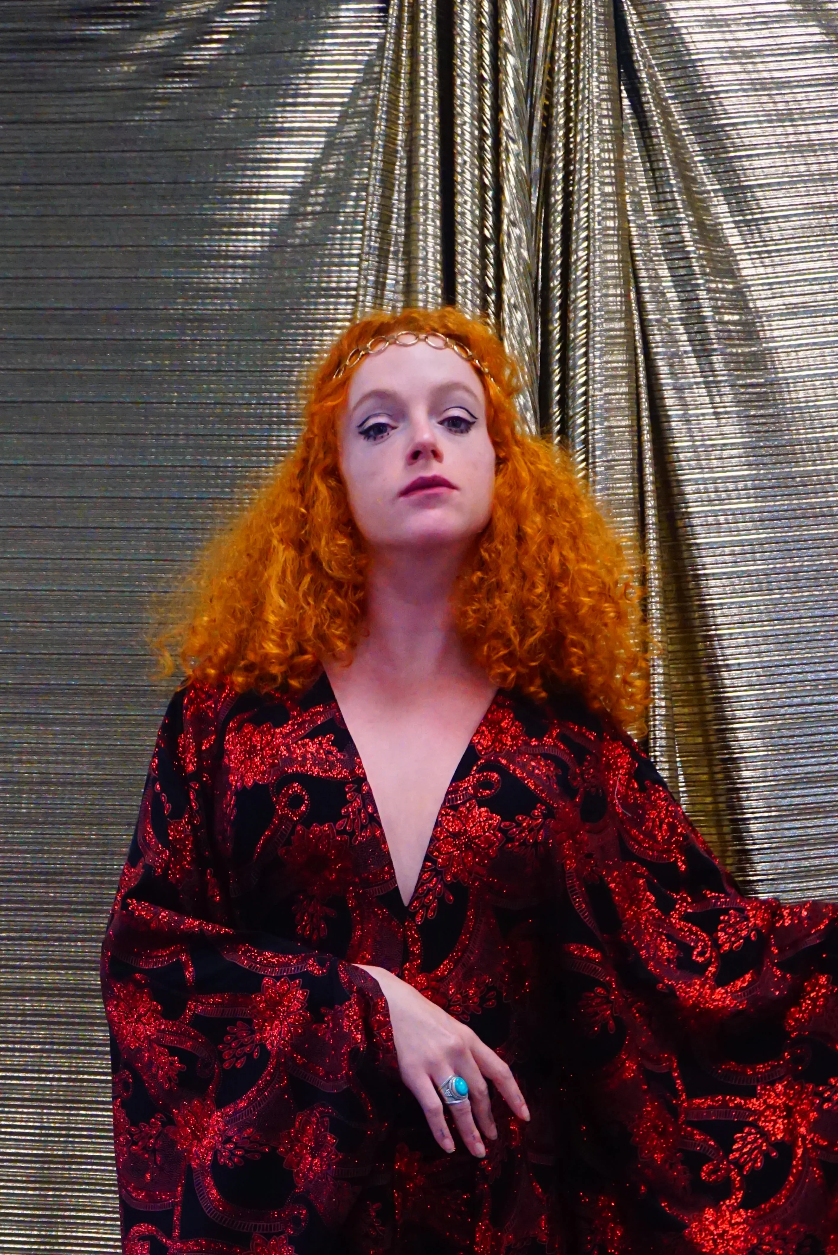 Red and black floral heavily glittered  kaftan Gown