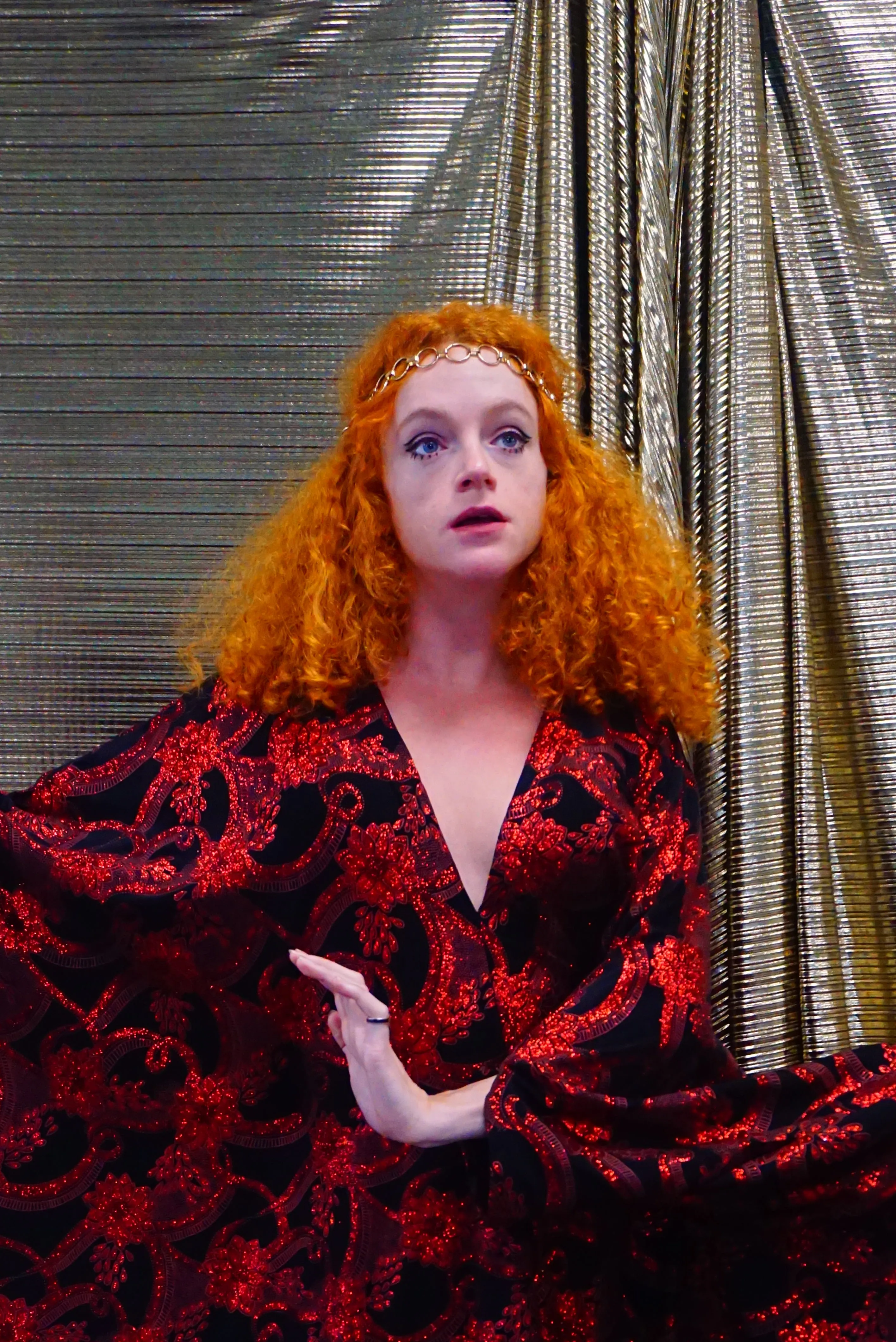 Red and black floral heavily glittered  kaftan Gown