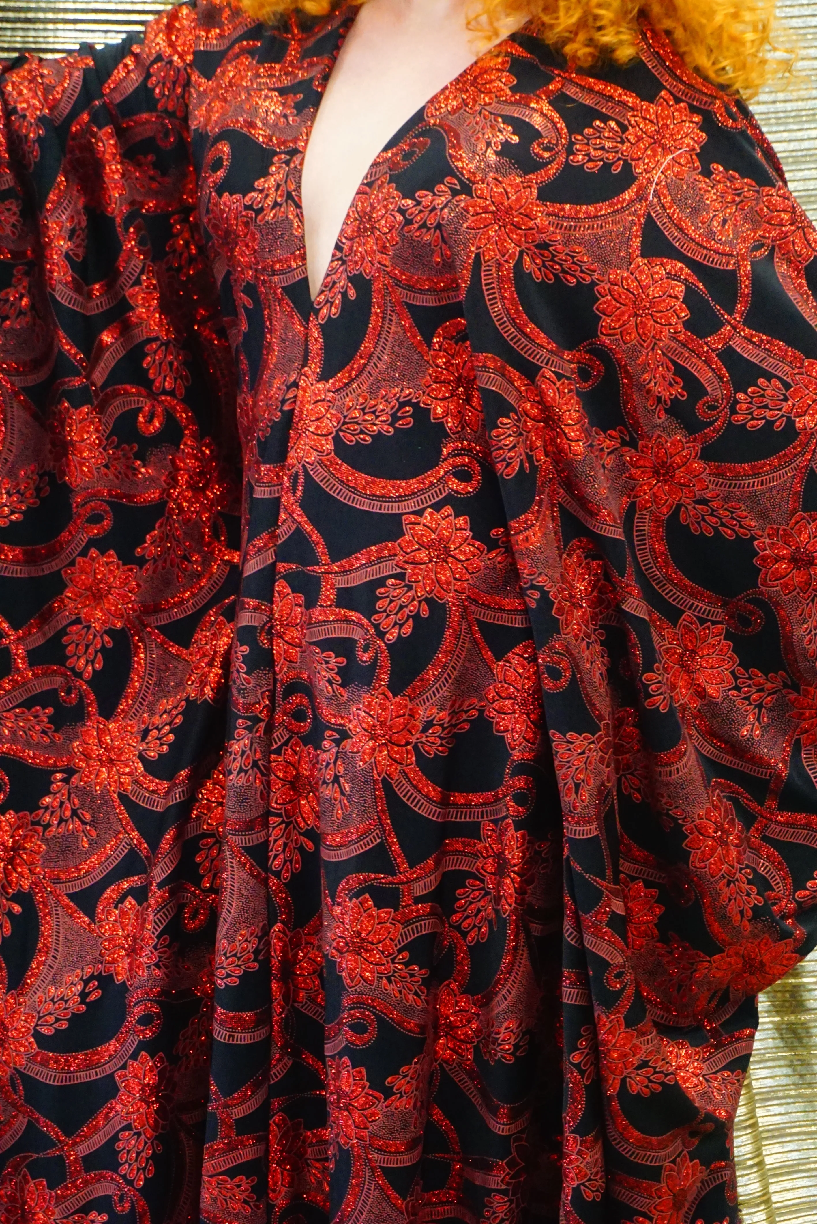 Red and black floral heavily glittered  kaftan Gown
