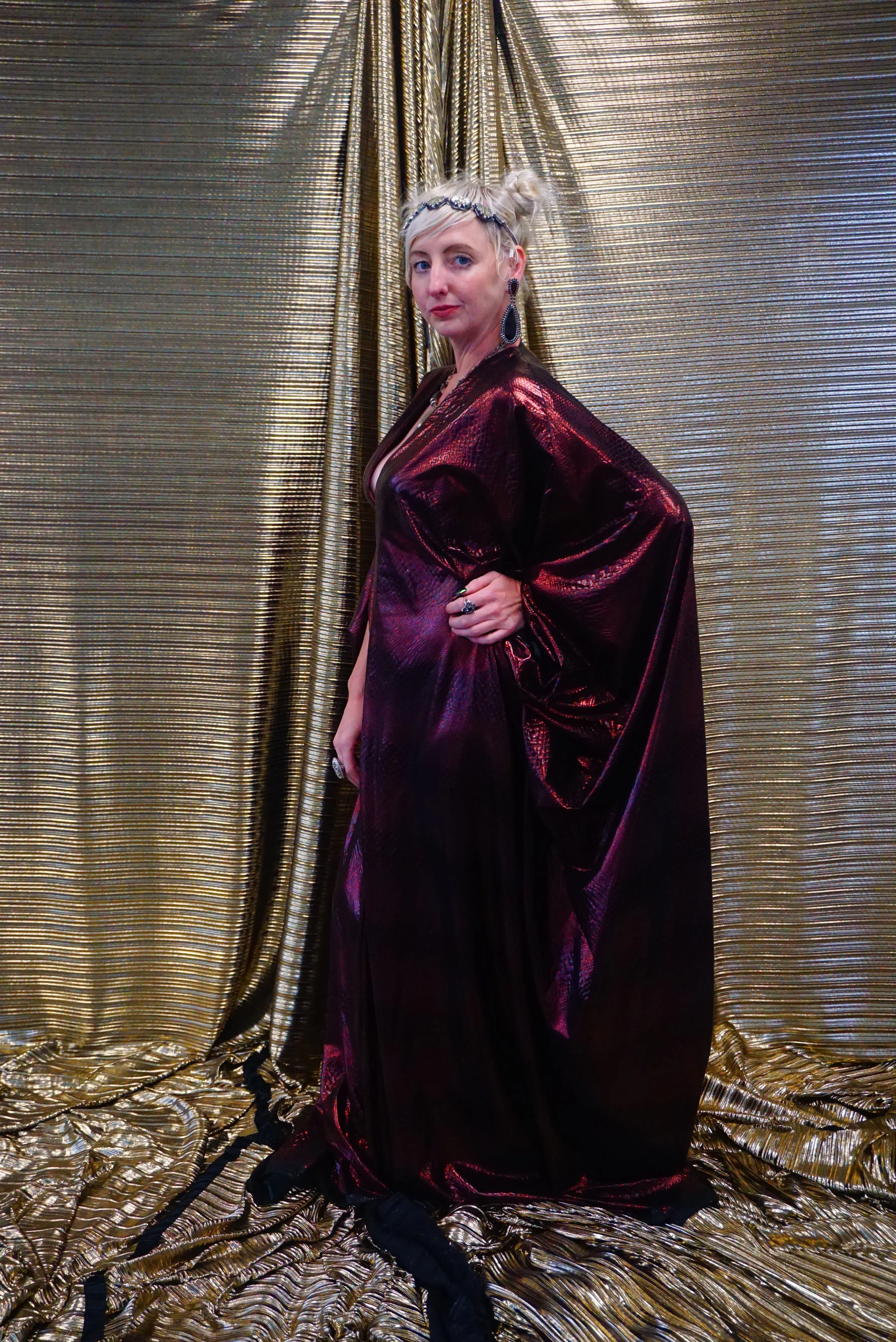 Red wetlook liquid snakeskin  kaftan Gown