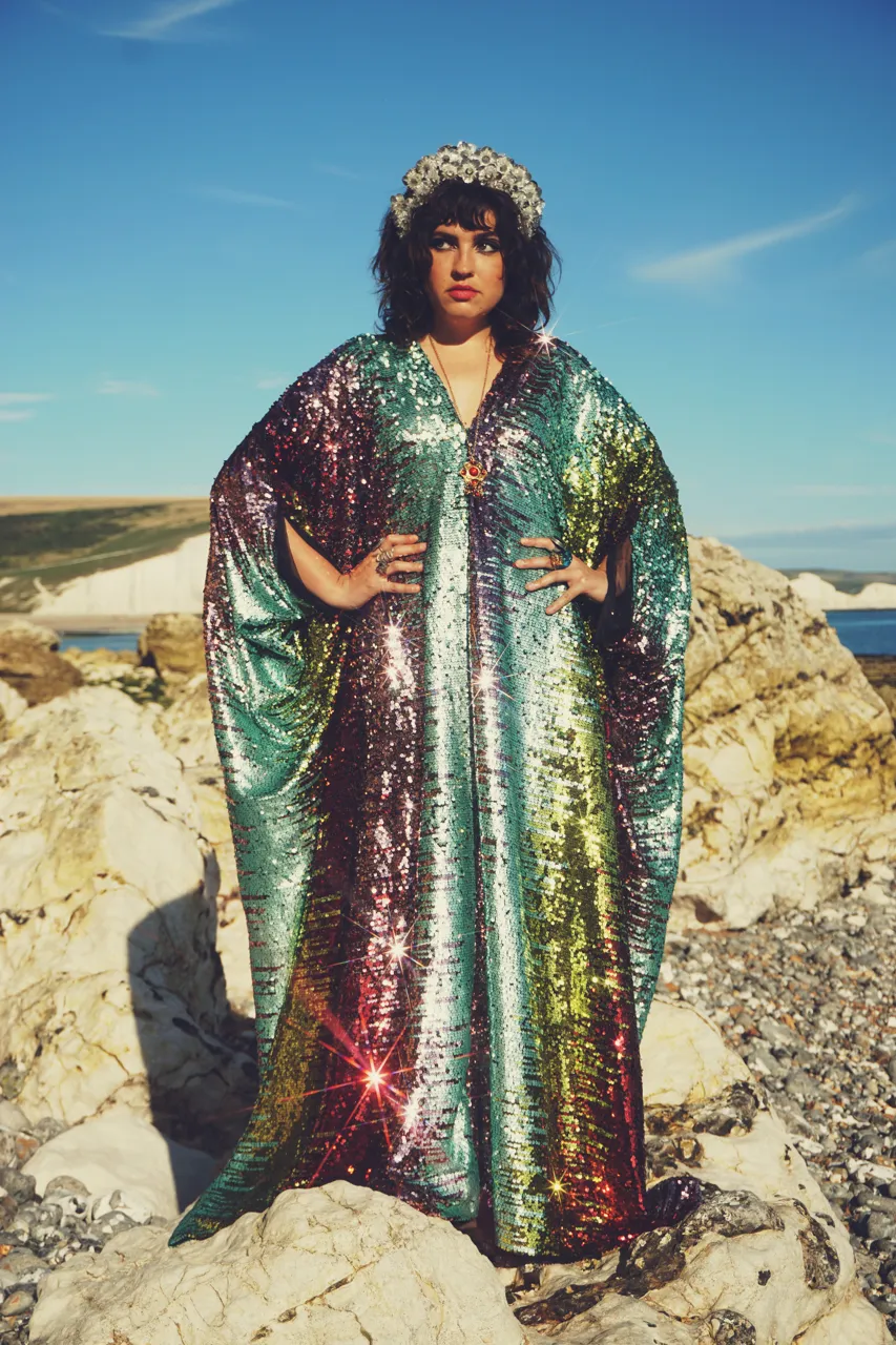 Siren Sequins - sequins in matte mint, baby pink, red and gold  - V-Neck