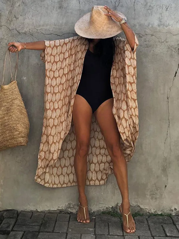 Toleet-Black Friday Christmas Thanksgiving Bohemia Oversized Printed Batwing Sleeves Cover-Up