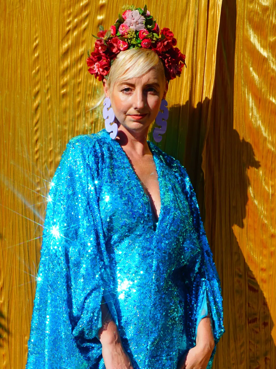 Turquoise Holographic Sequin Maxi Kaftan Gown / Kimono Robe