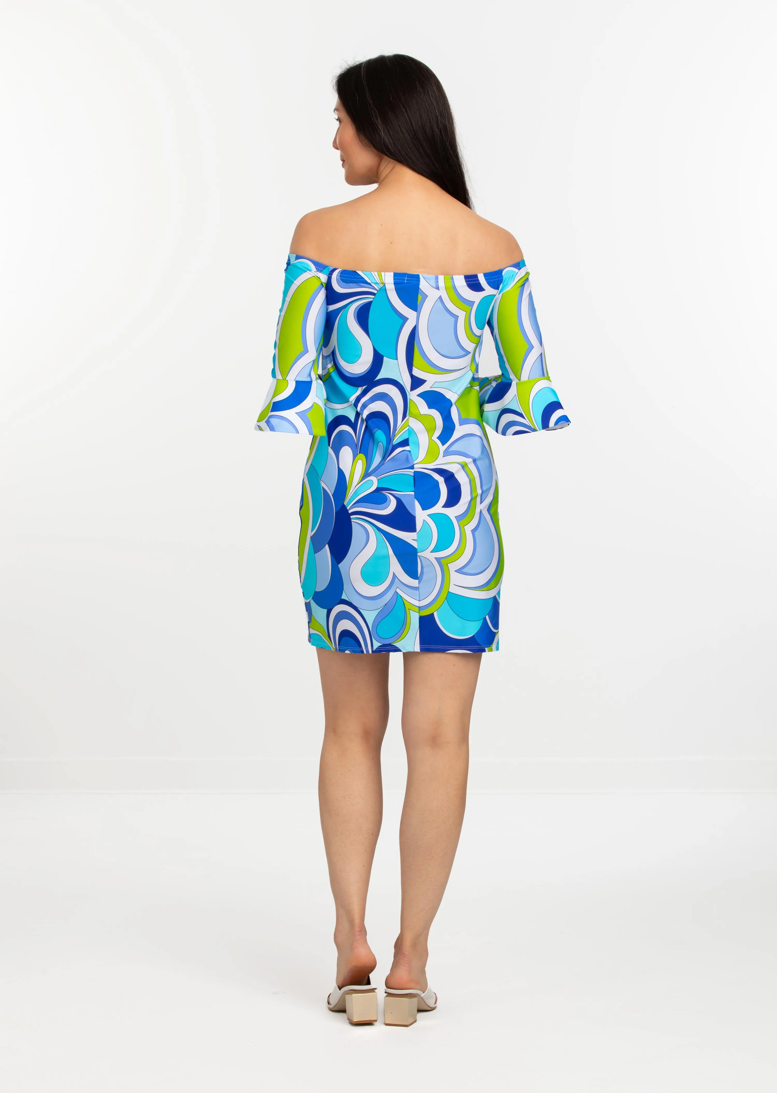 Vietri Sul Mare Off Shoulder Dress with Ruffle Sleeve (style 673)