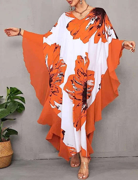 Women's Chiffon Print Caftan Beach Cover-Up, Plus Size